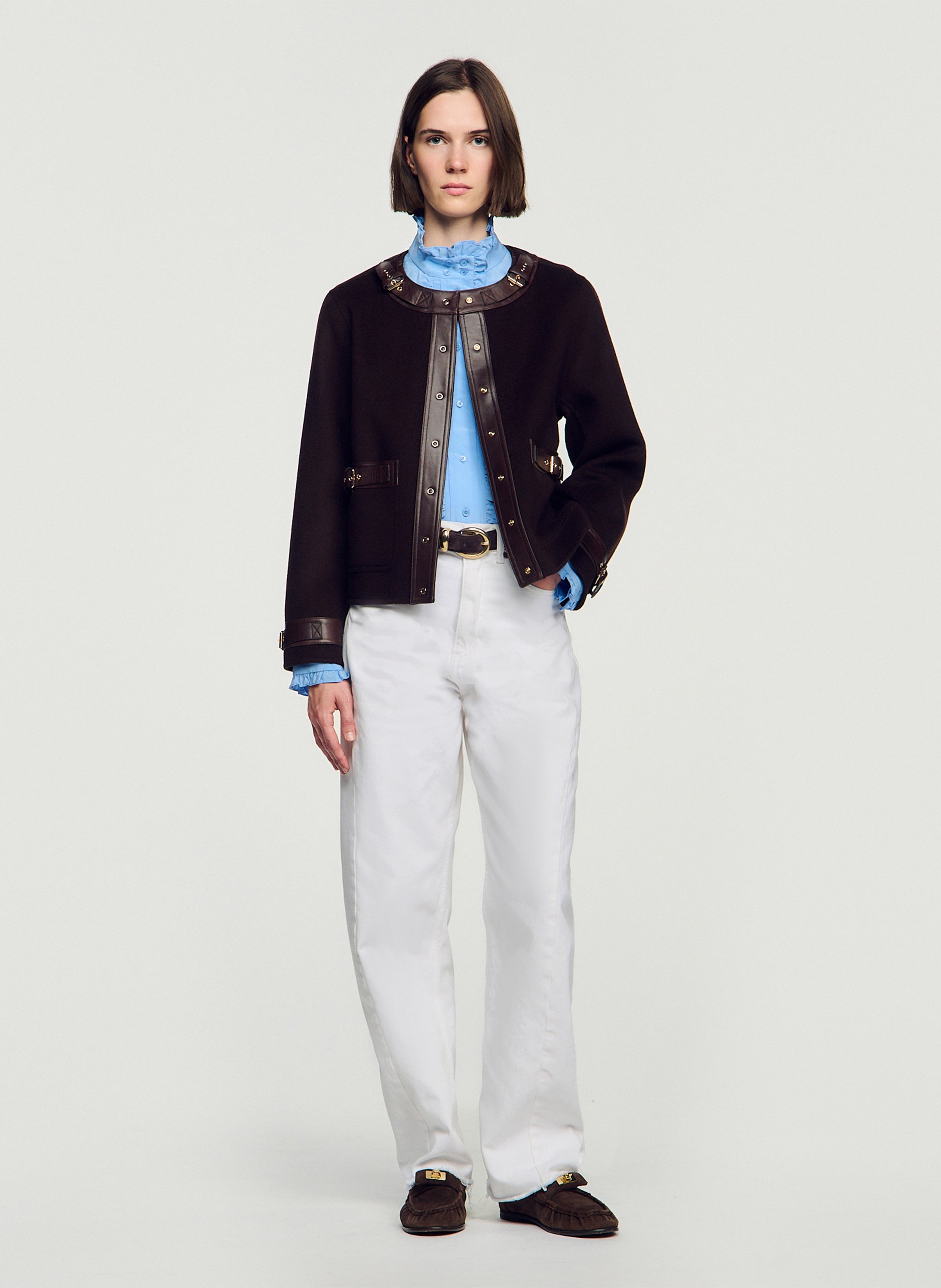 Straight wool-blend coat SANDRO Brown