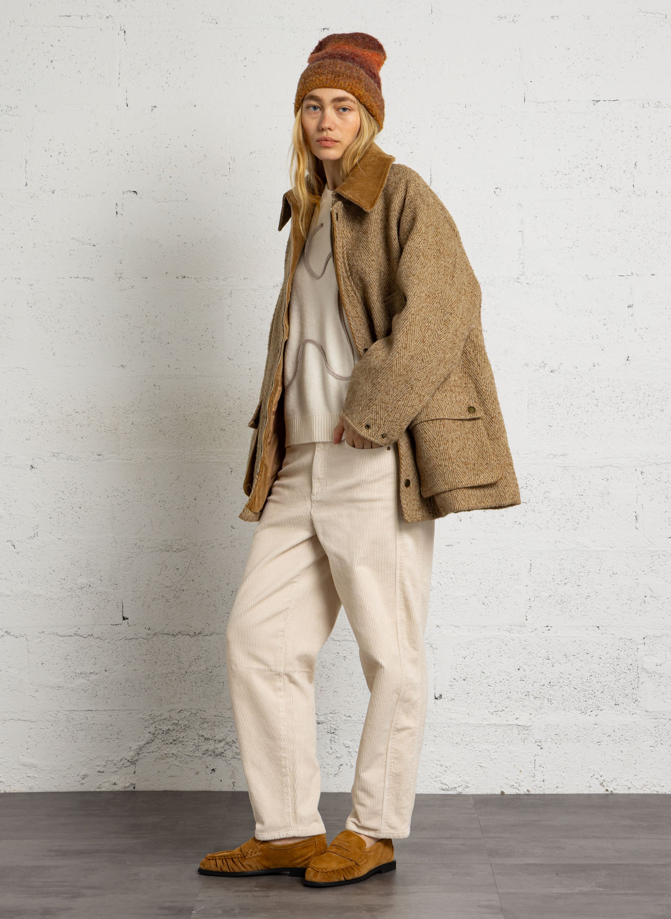 Weiter Mantel mit Cordkragen SEE U SOON Khaki