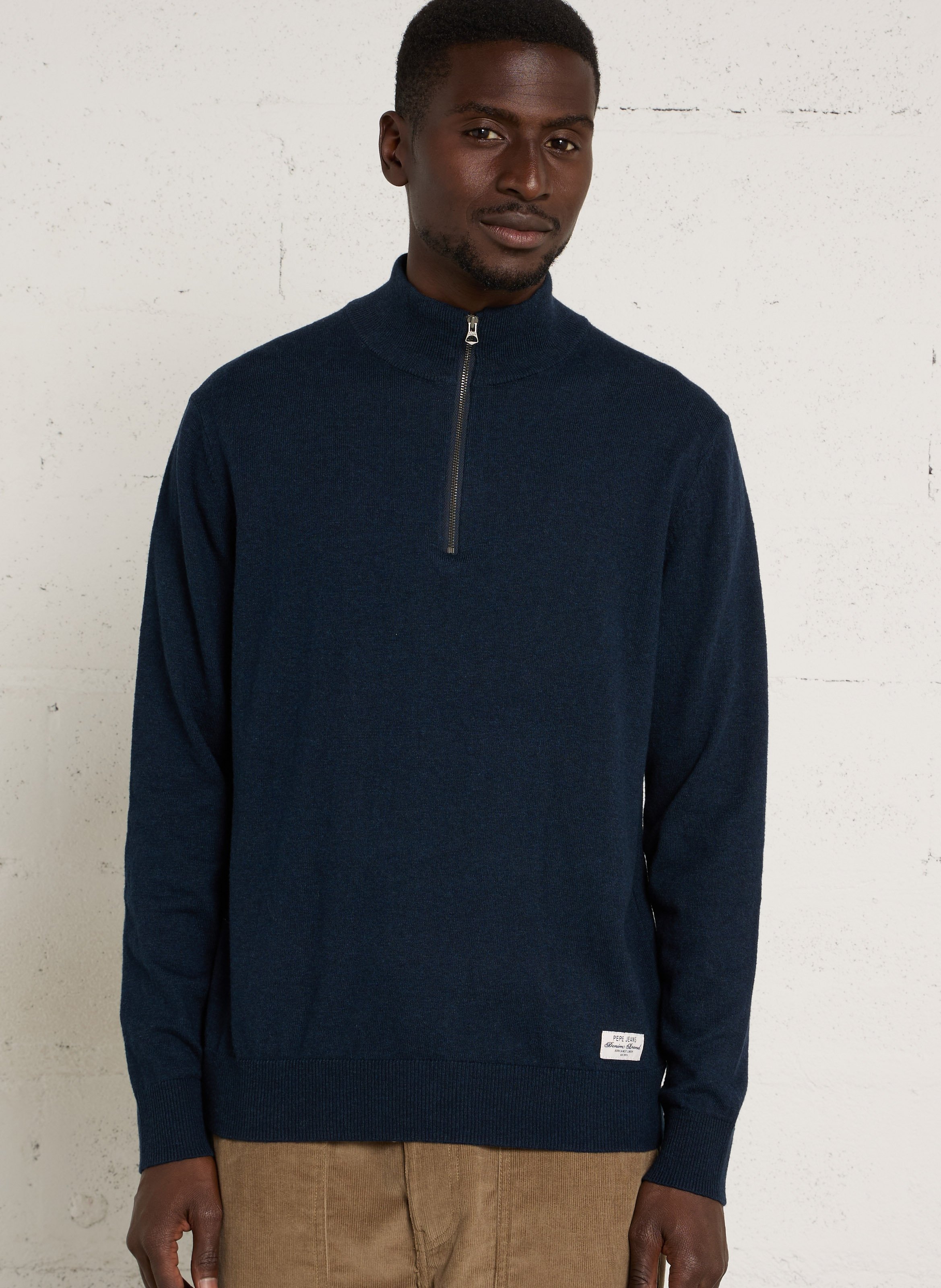 Pull droit col camionneur en coton, laine et cachemire PEPE JEANS Bleu