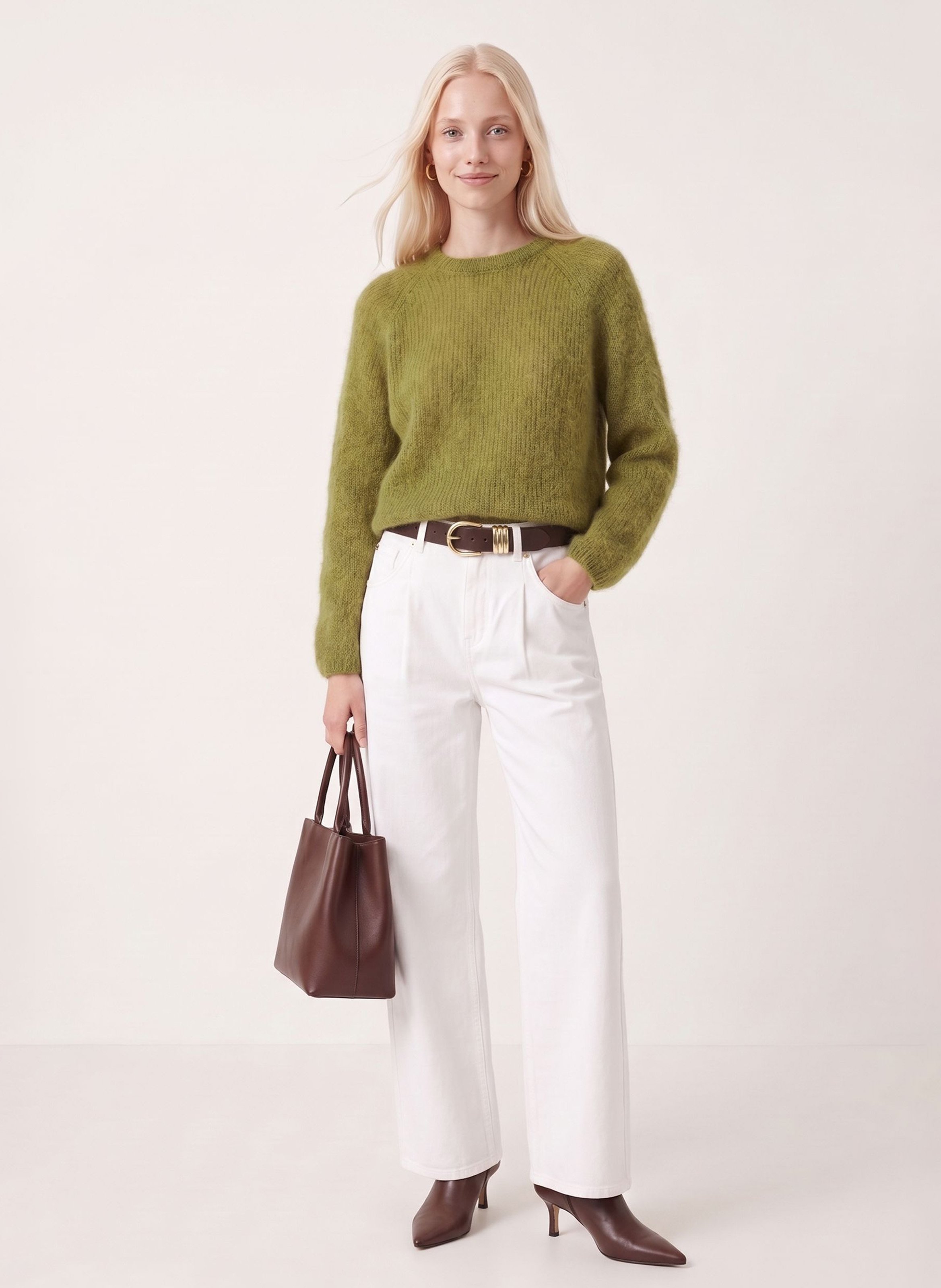 Pull droit col rond en laine mélangée KOOKAI Vert