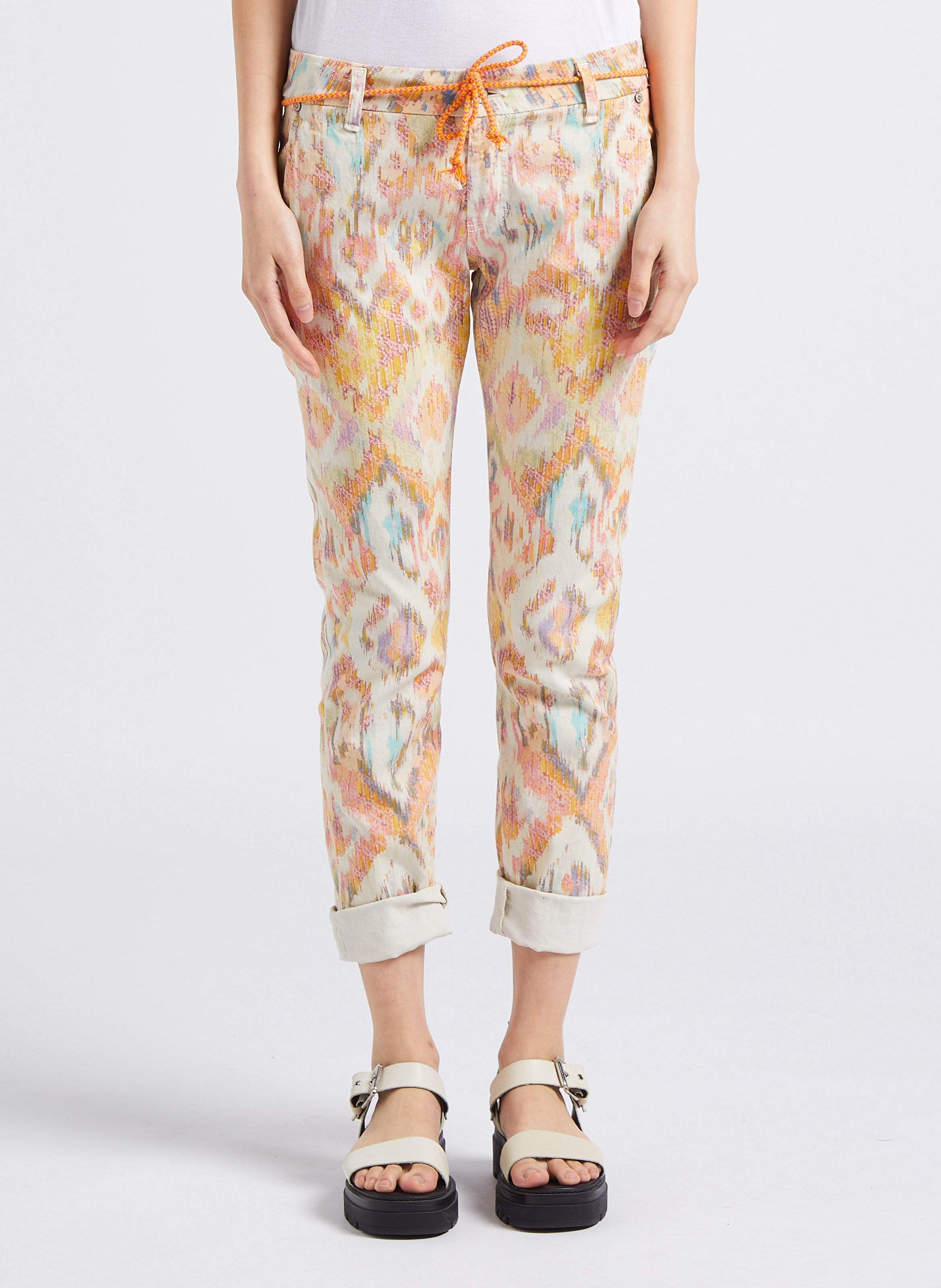 Low-rise cotton-blend pants PLEASE Beige
