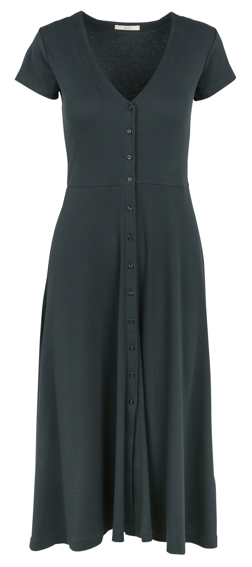 Gerade geschnittenes Midikleid aus Bio-Baumwoll-Mix mit V-Ausschnitt SESSUN Schwarz