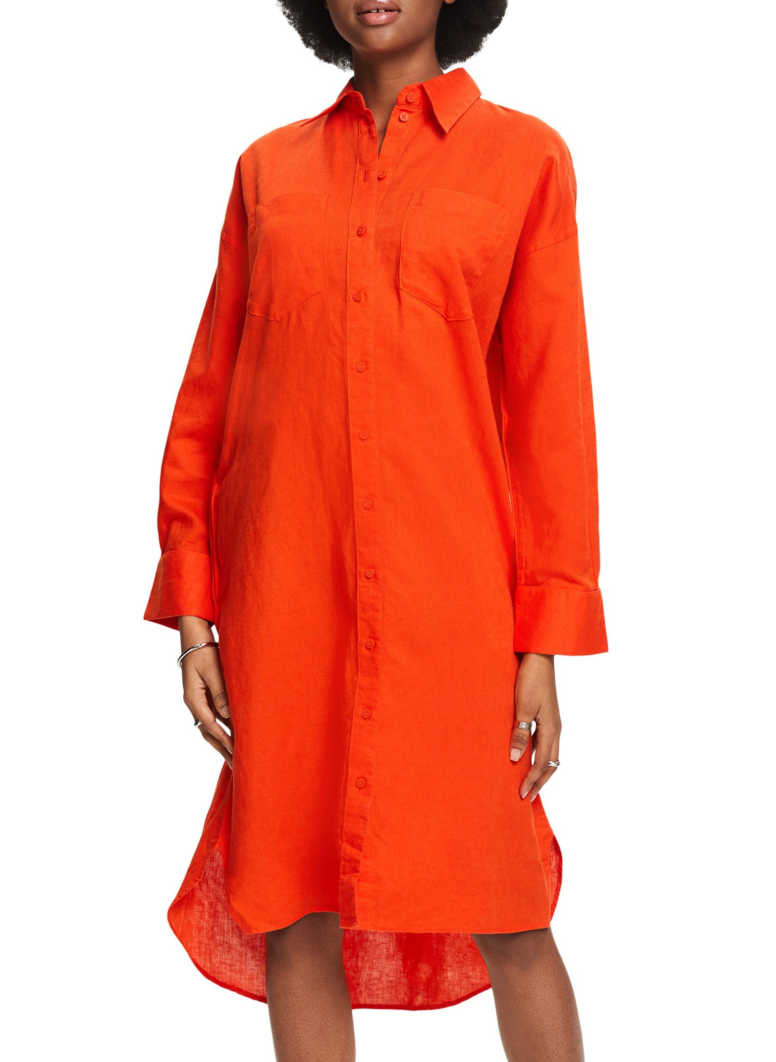 Overhemdjurk Linnen katoenblend Bright Orange Esprit Dames 034EE1E320 880 BRIGHT ORANGE Place des Tendances Nederland