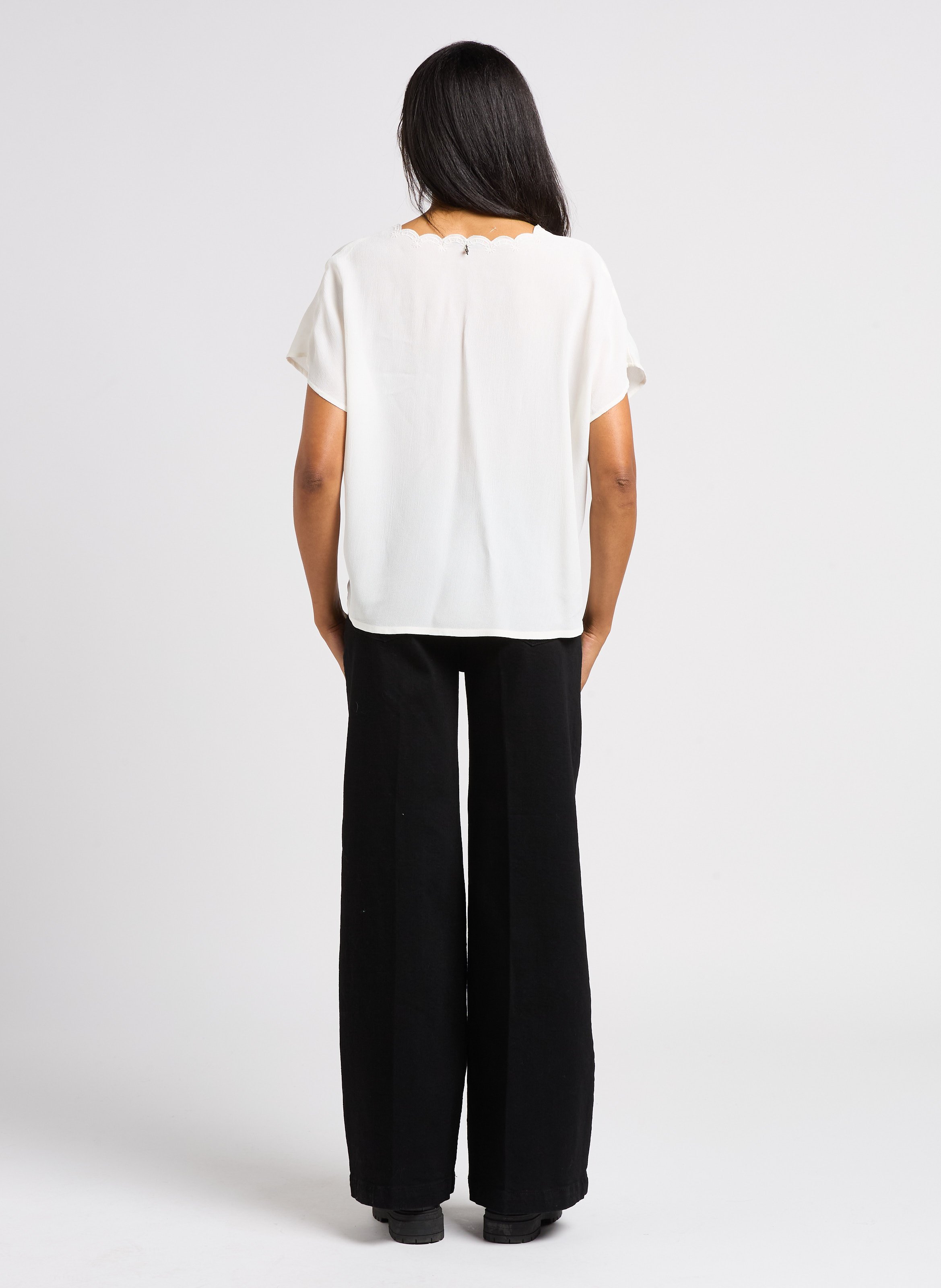 Wide leg cotton stretch jeans ONE STEP Black