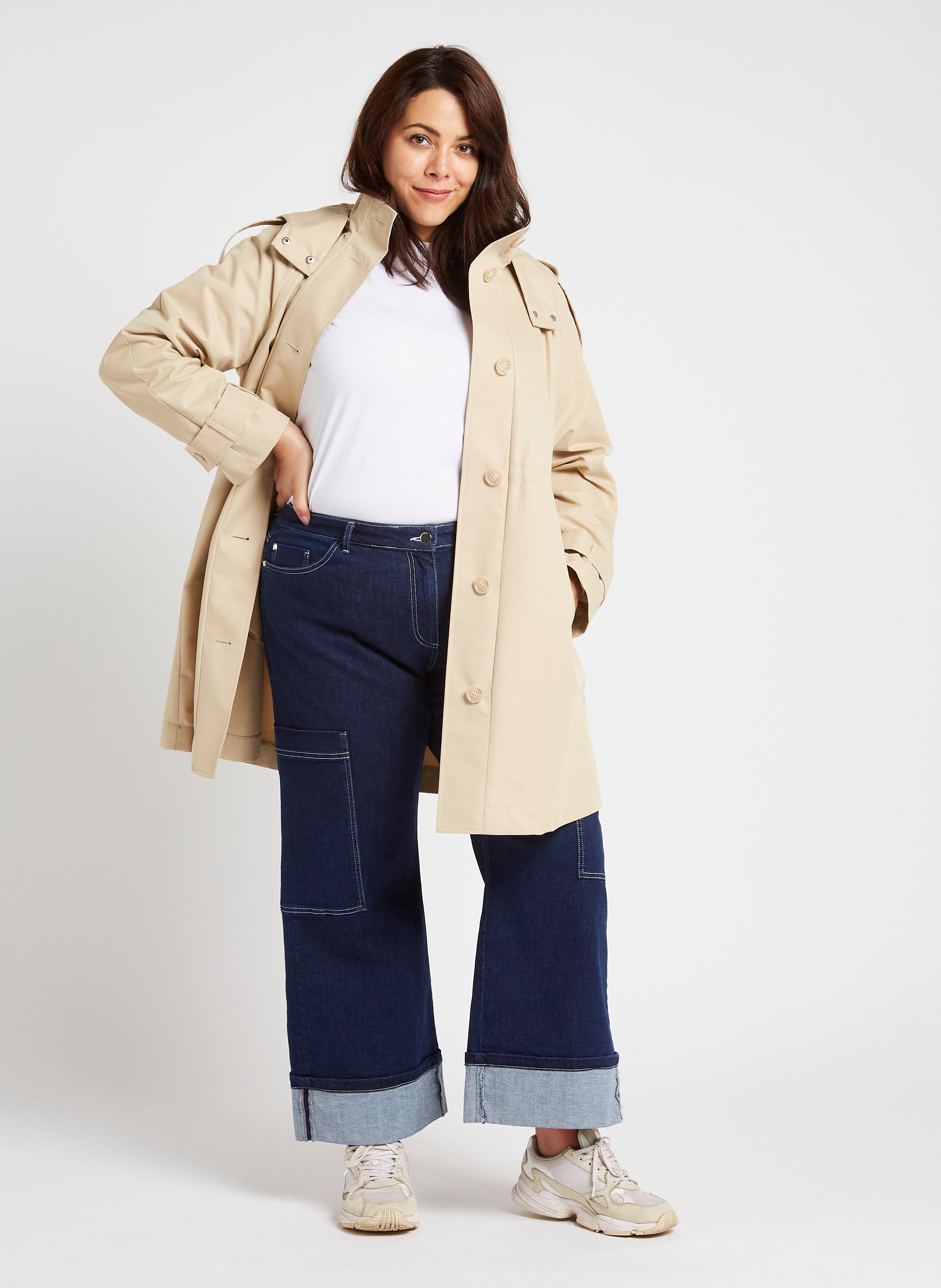 Manteau col montant en coton mélangé PERSONA by Marina Rinaldi Beige