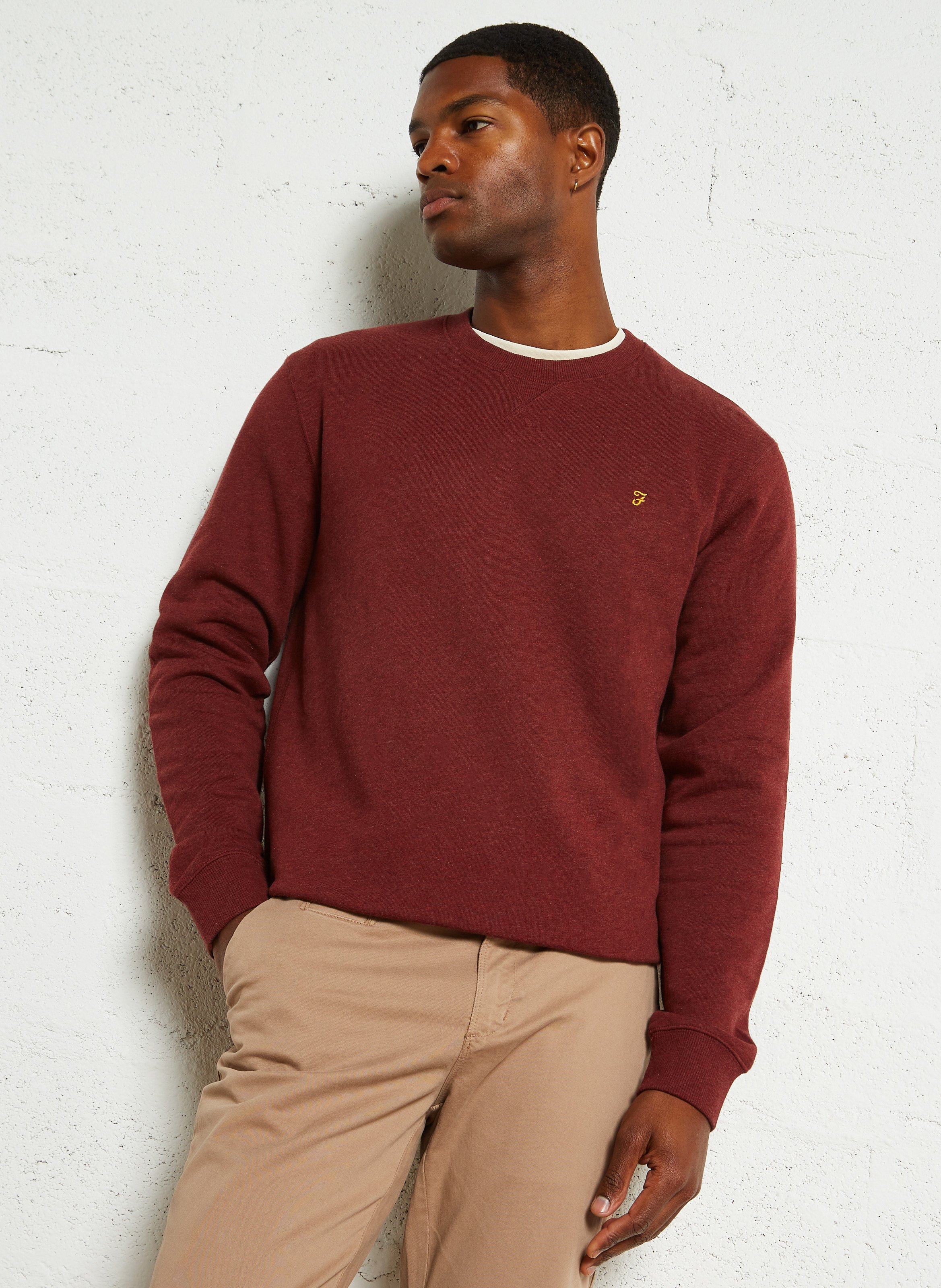 Red Slim fit round neck organic cotton sweatshirt