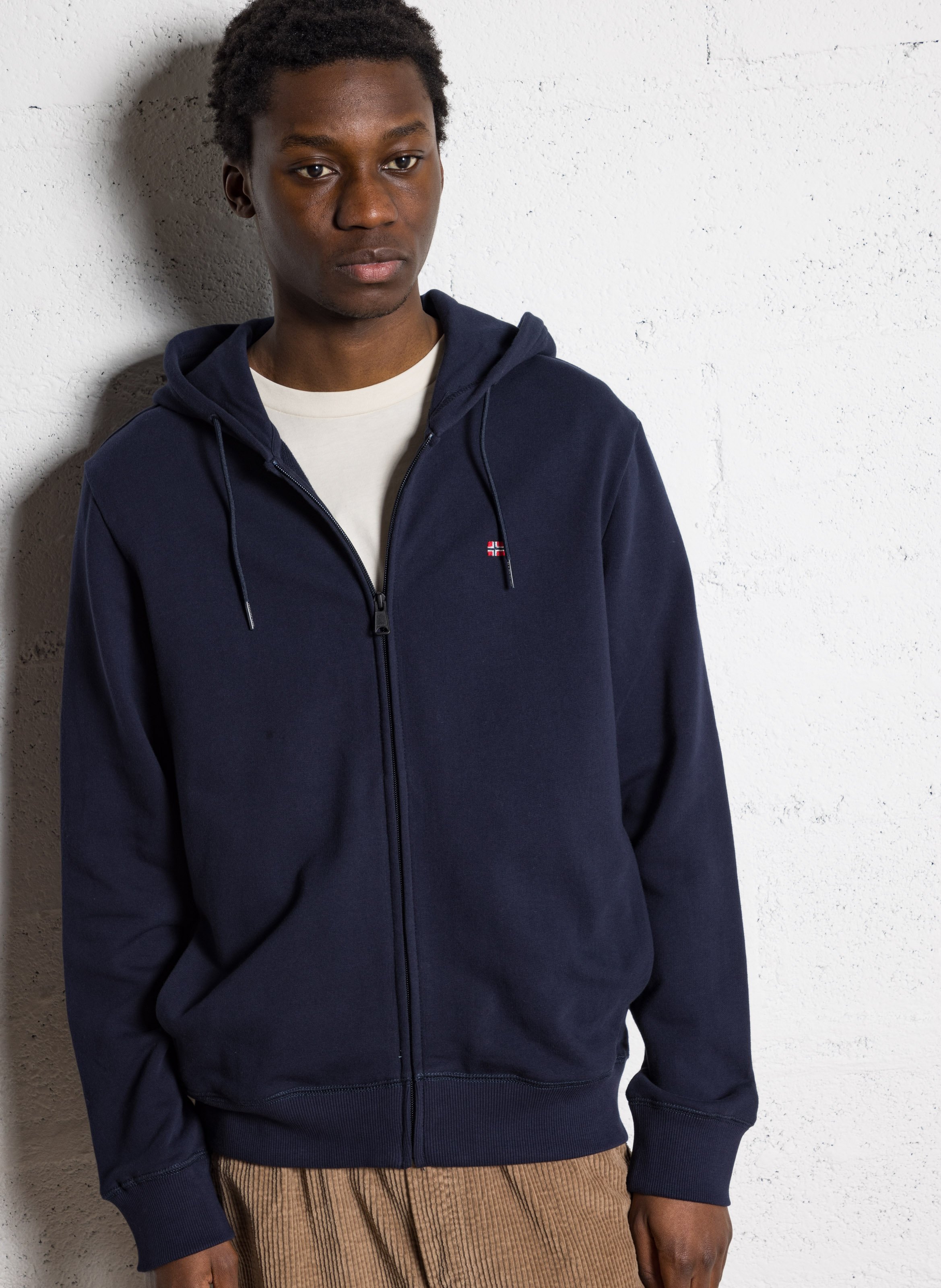 Sweat zippé à capuche en coton NAPAPIJRI Bleu