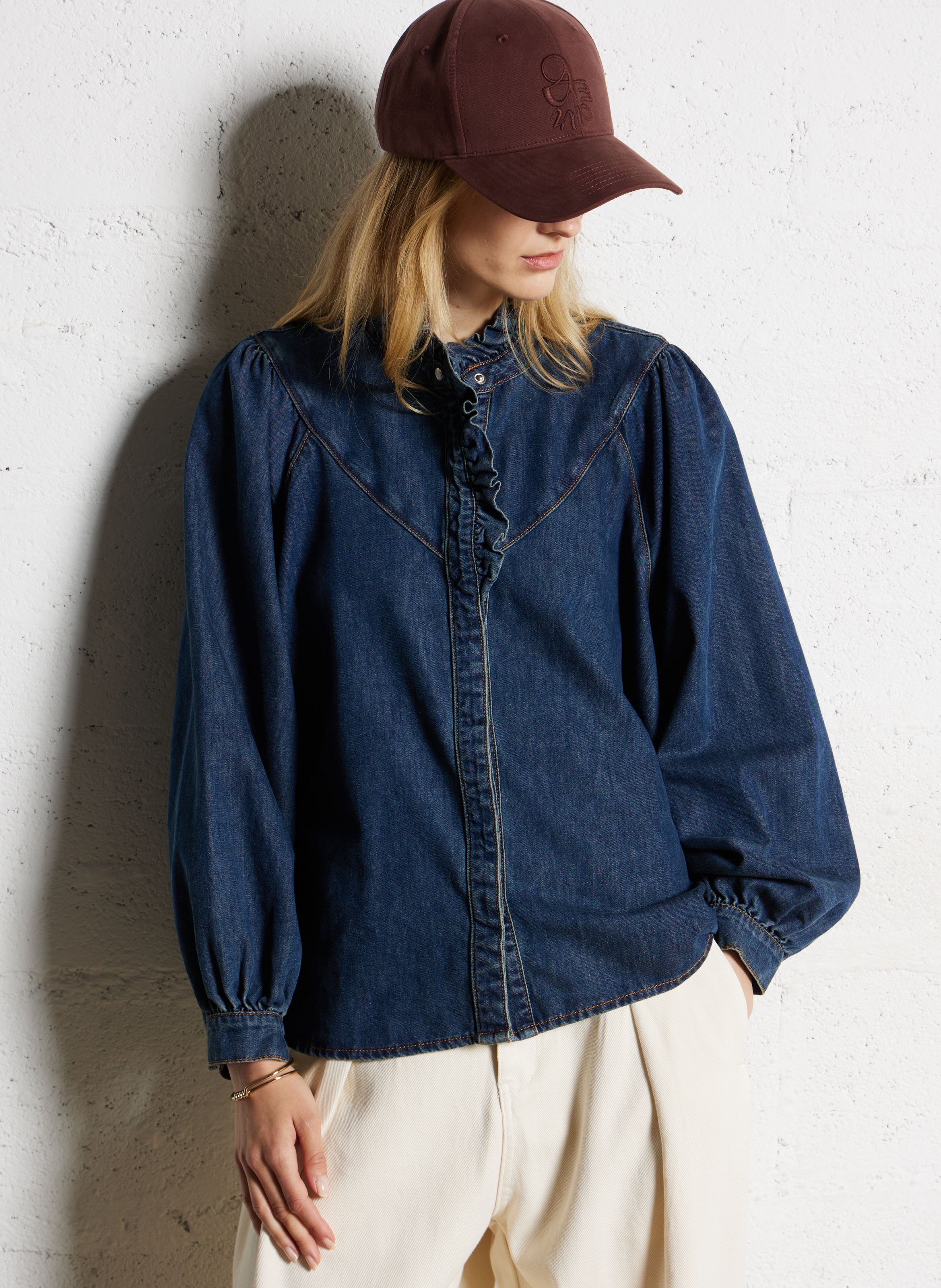 Blouse boutonnée en denim brut SUNCOO Bleu