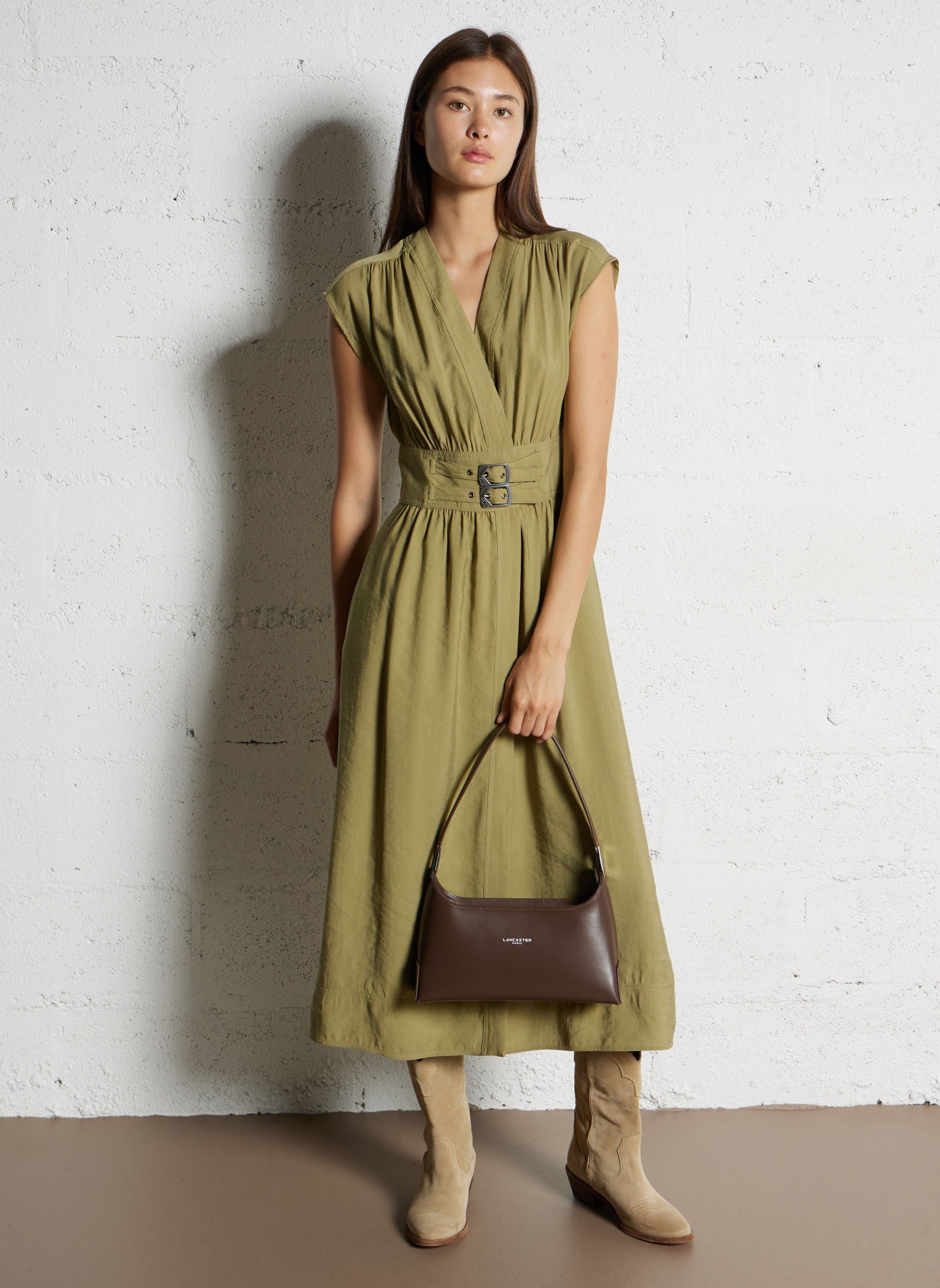 Langwerpige, leren handtas met rits LANCASTER PARIS Bruin