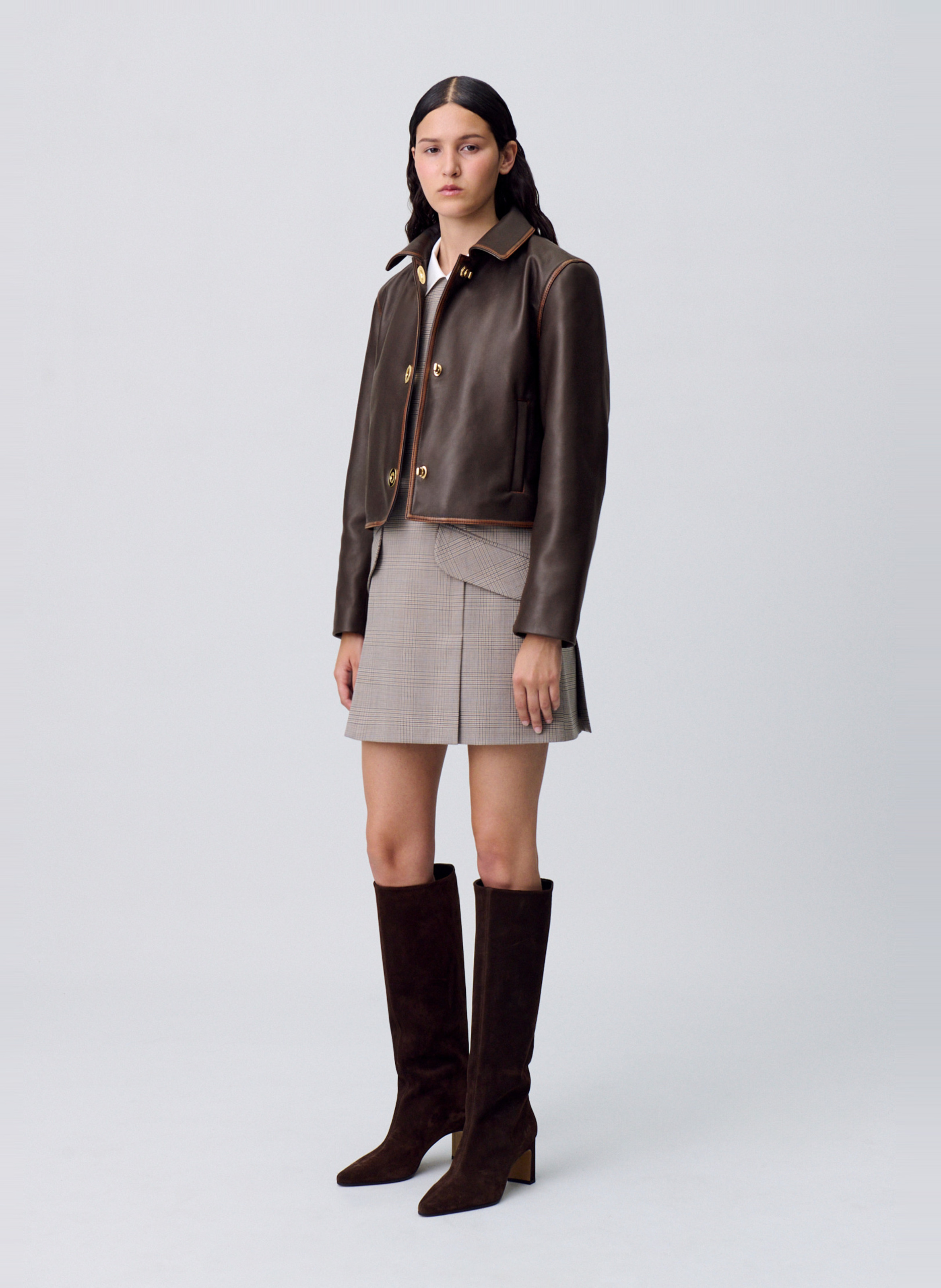 Veste courte droite cirée à boutons CLAUDIE PIERLOT Marron