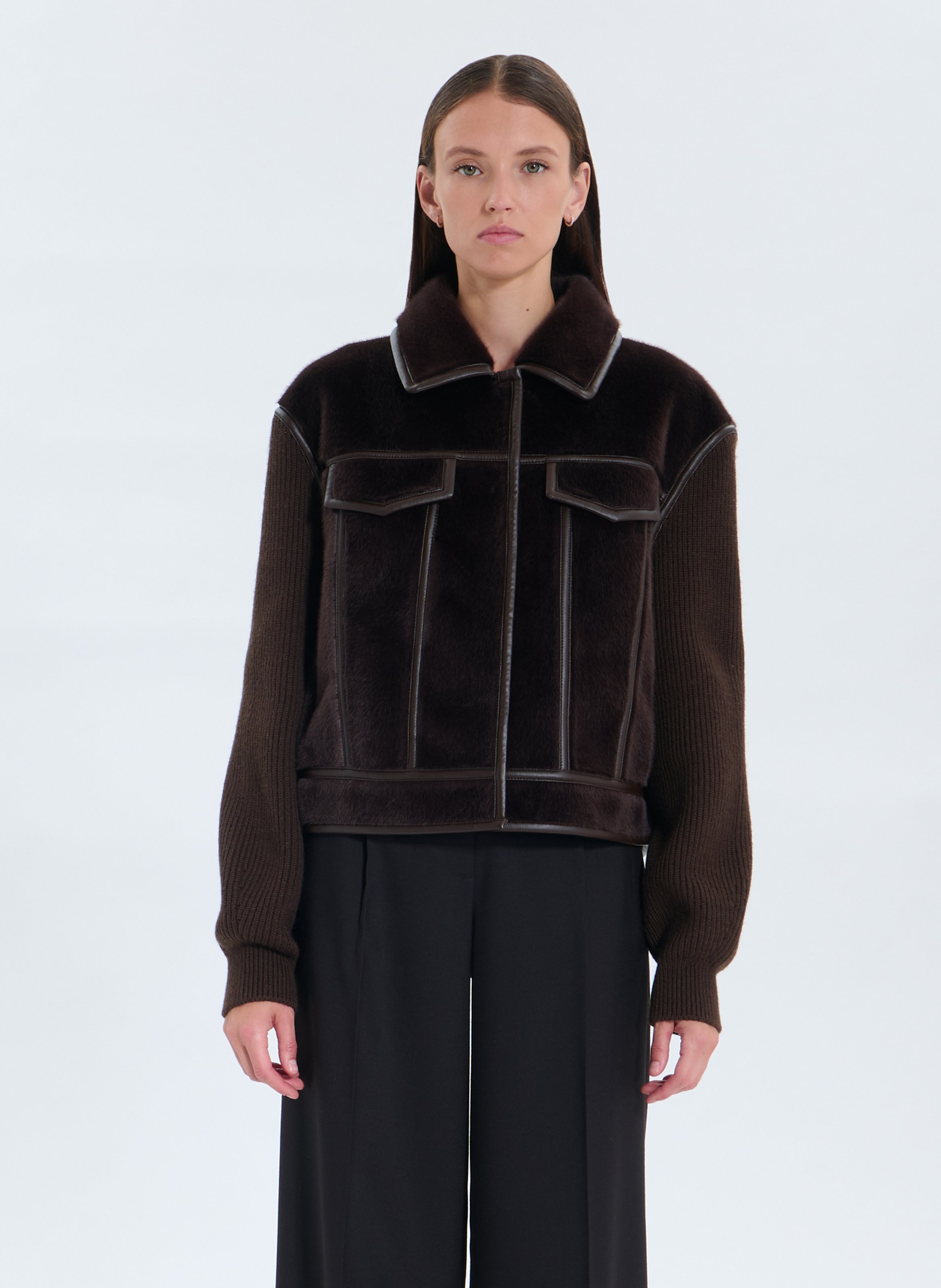 Faux fur jacket with classic collar ZAPA Brown