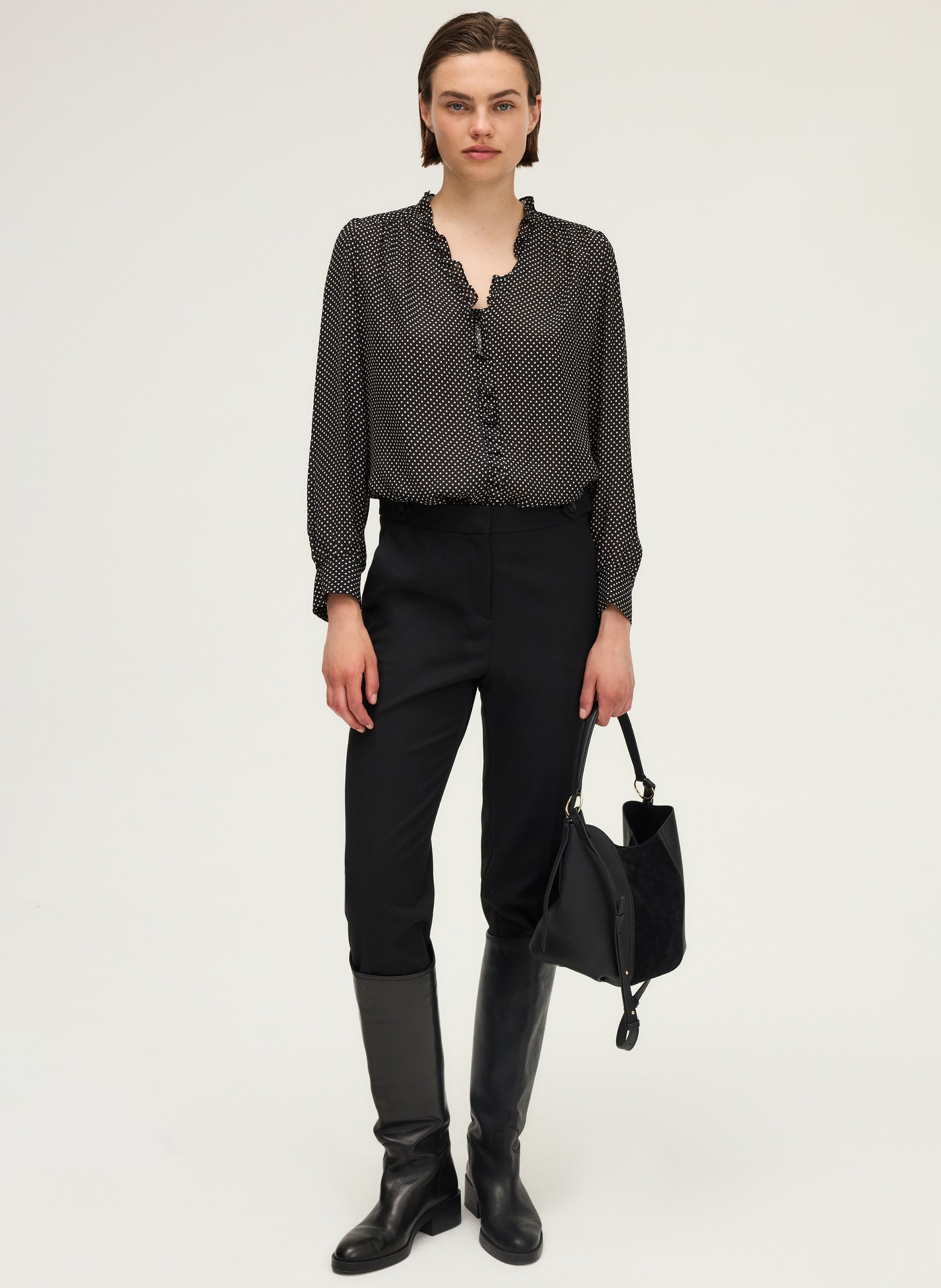 V-neck polka dot blouse PABLO Black