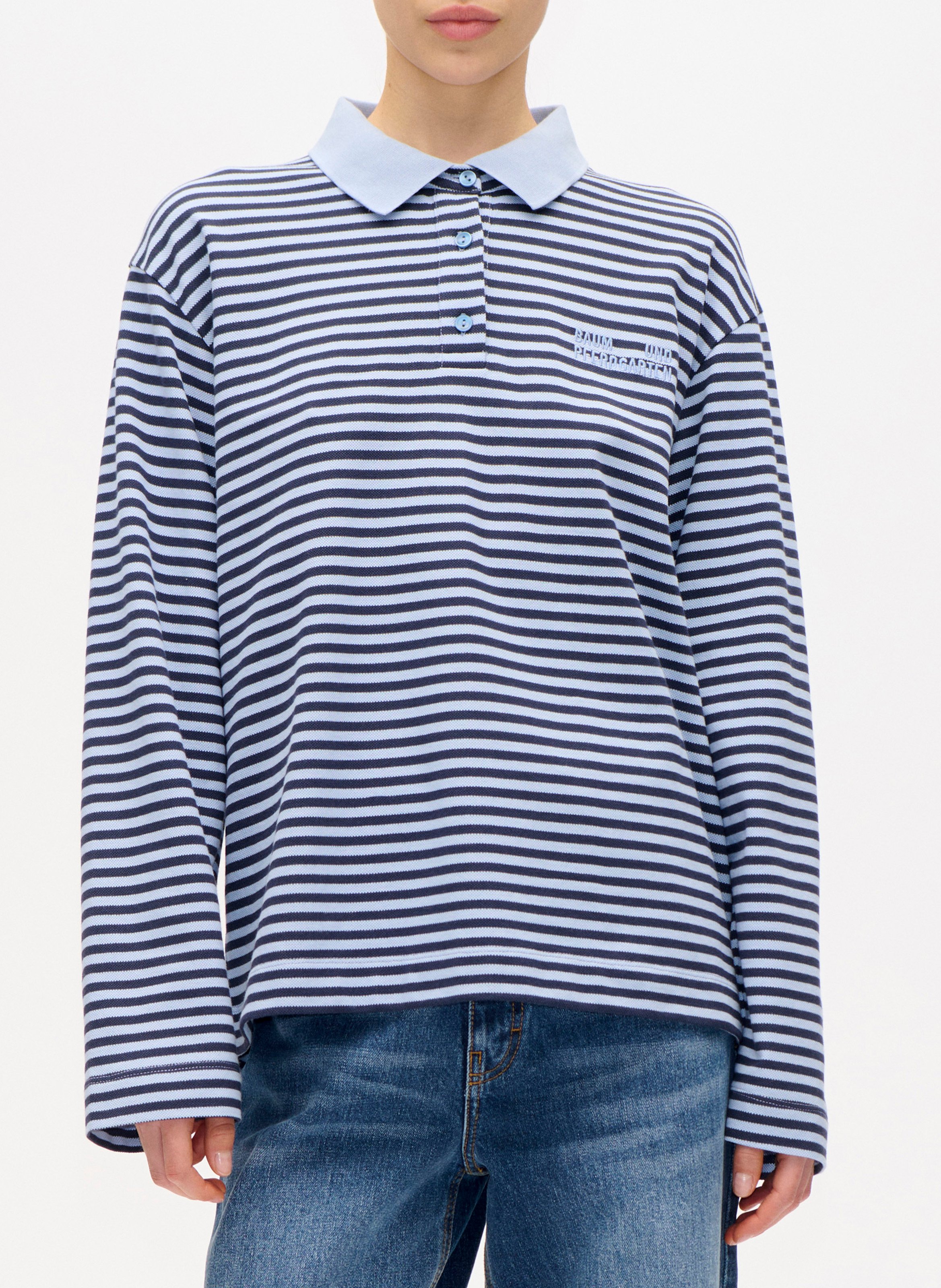 Straight striped organic cotton polo BAUM UND PFERDGARTEN Blue