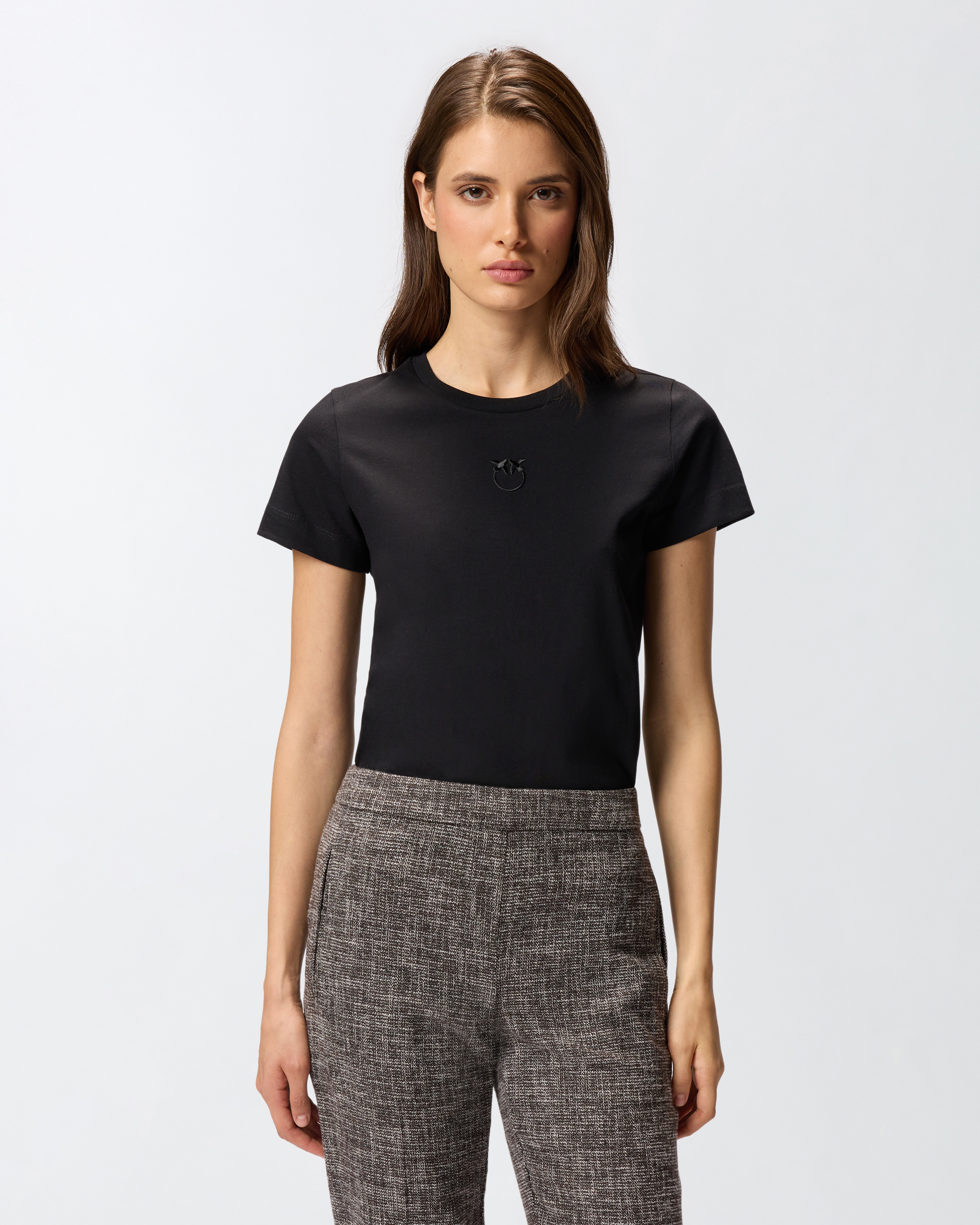 T-shirt with love birds embroidery PINKO Black