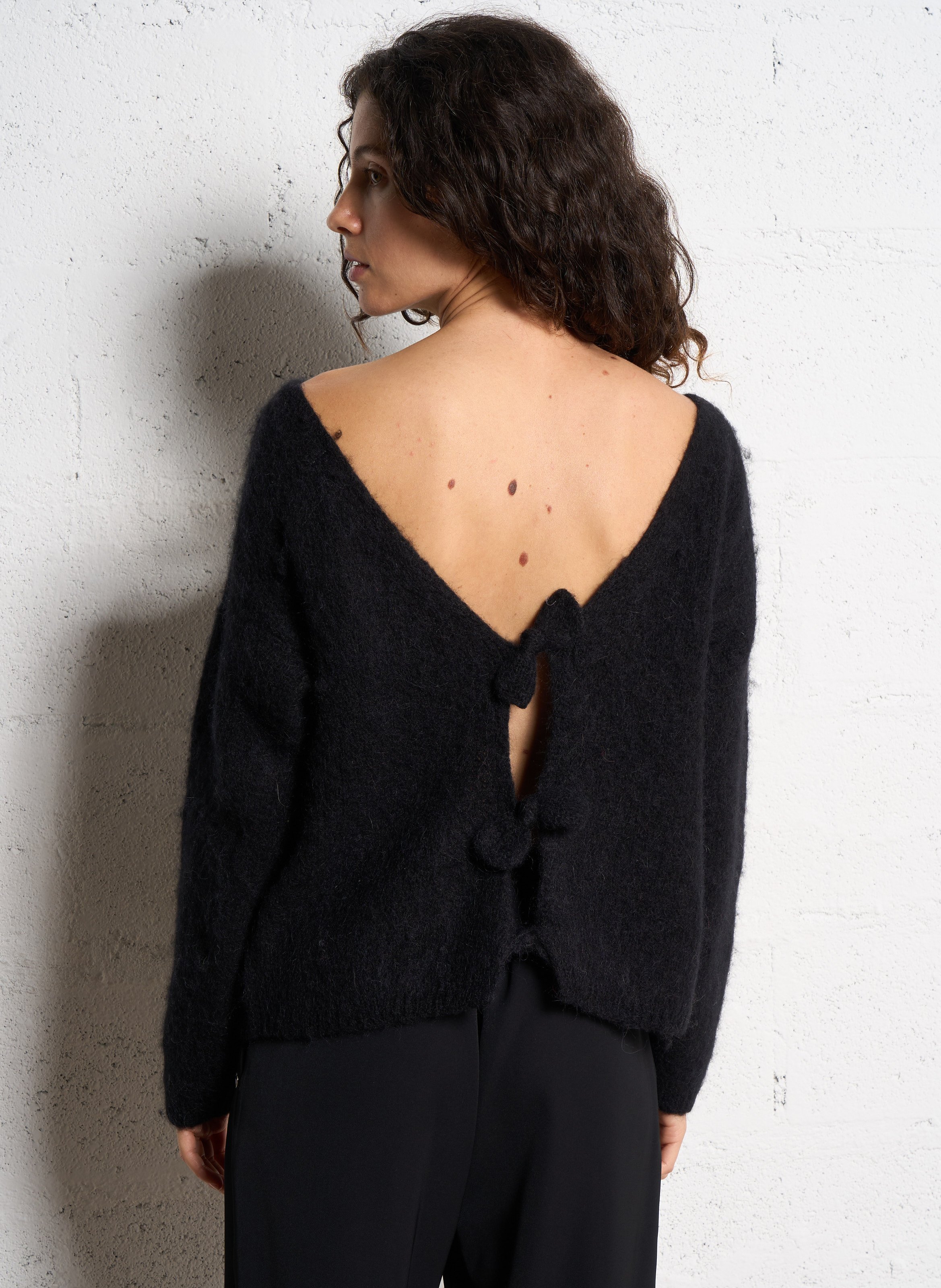 Pull ample col rond en maille mélangée PLEASE Noir