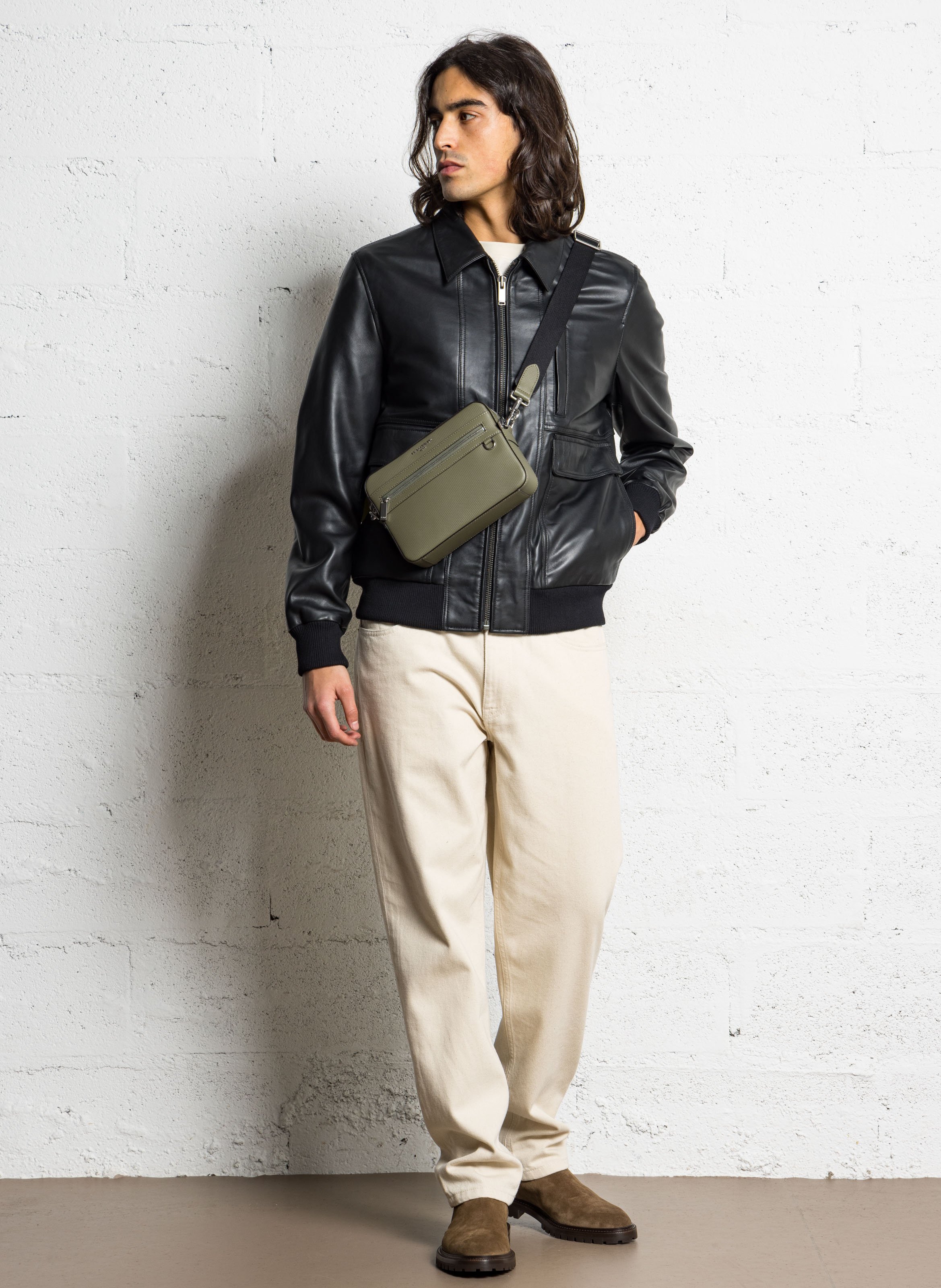 Kleine, leren schoudertas LE TANNEUR Groen