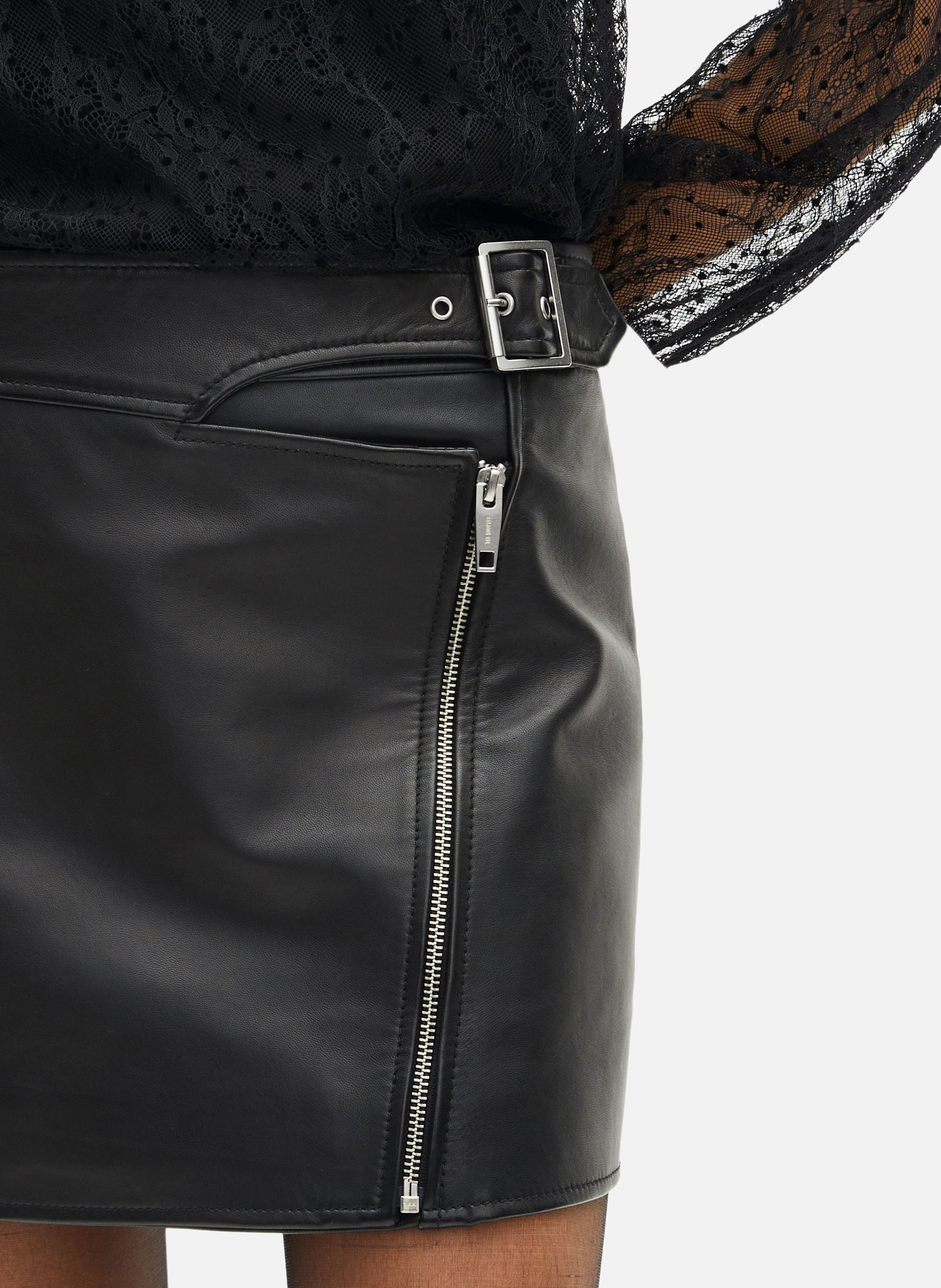 Leather skirt with zipper THE KOOPLES Black