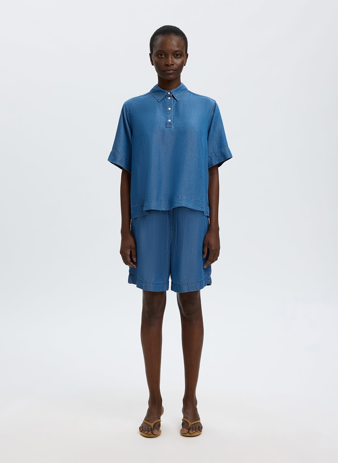 Loose-fitting polo top SELECTED Blue