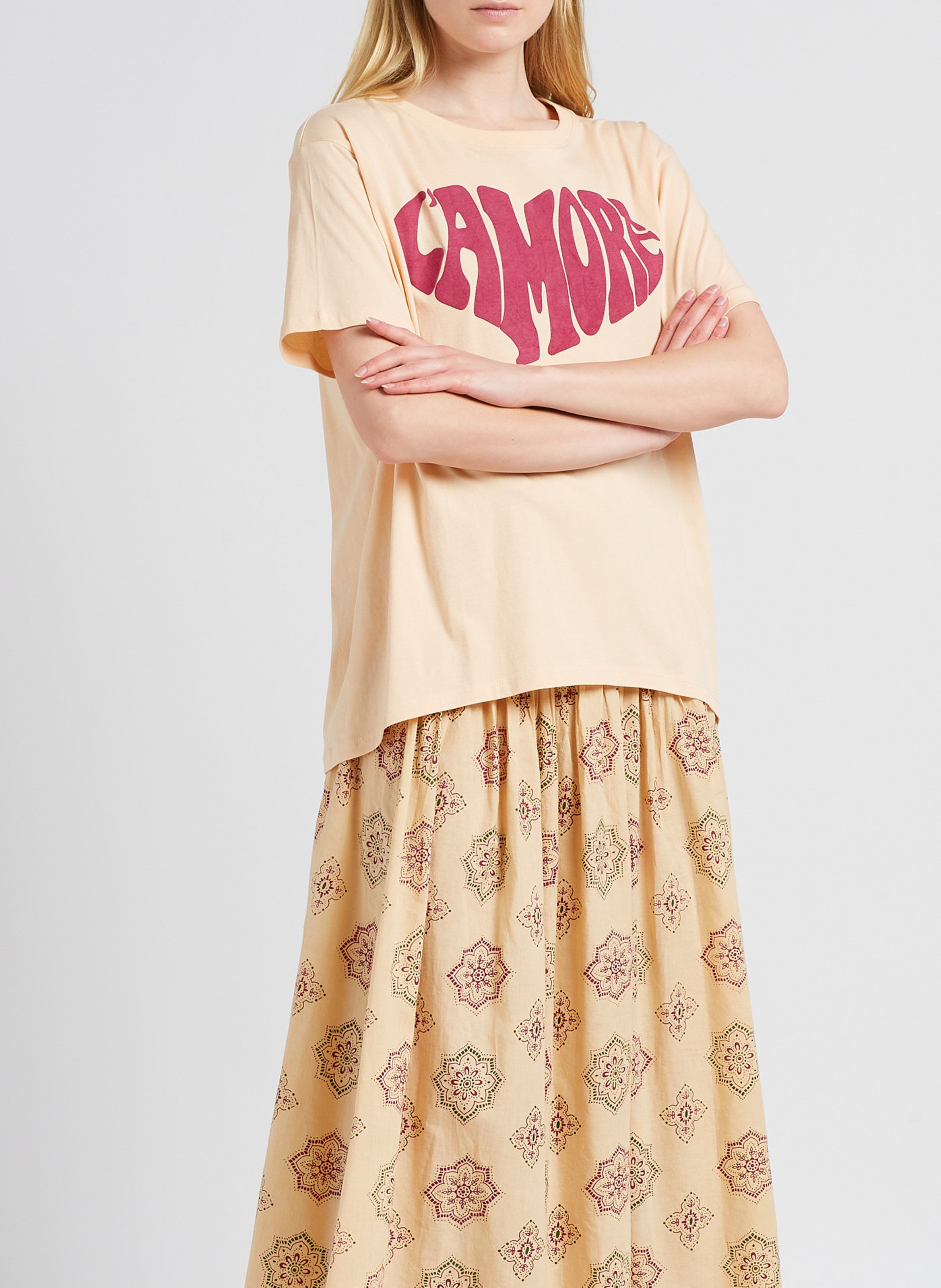 Rundhals-T-Shirt aus Baumwolle mit Siebdruck SWILDENS Beige