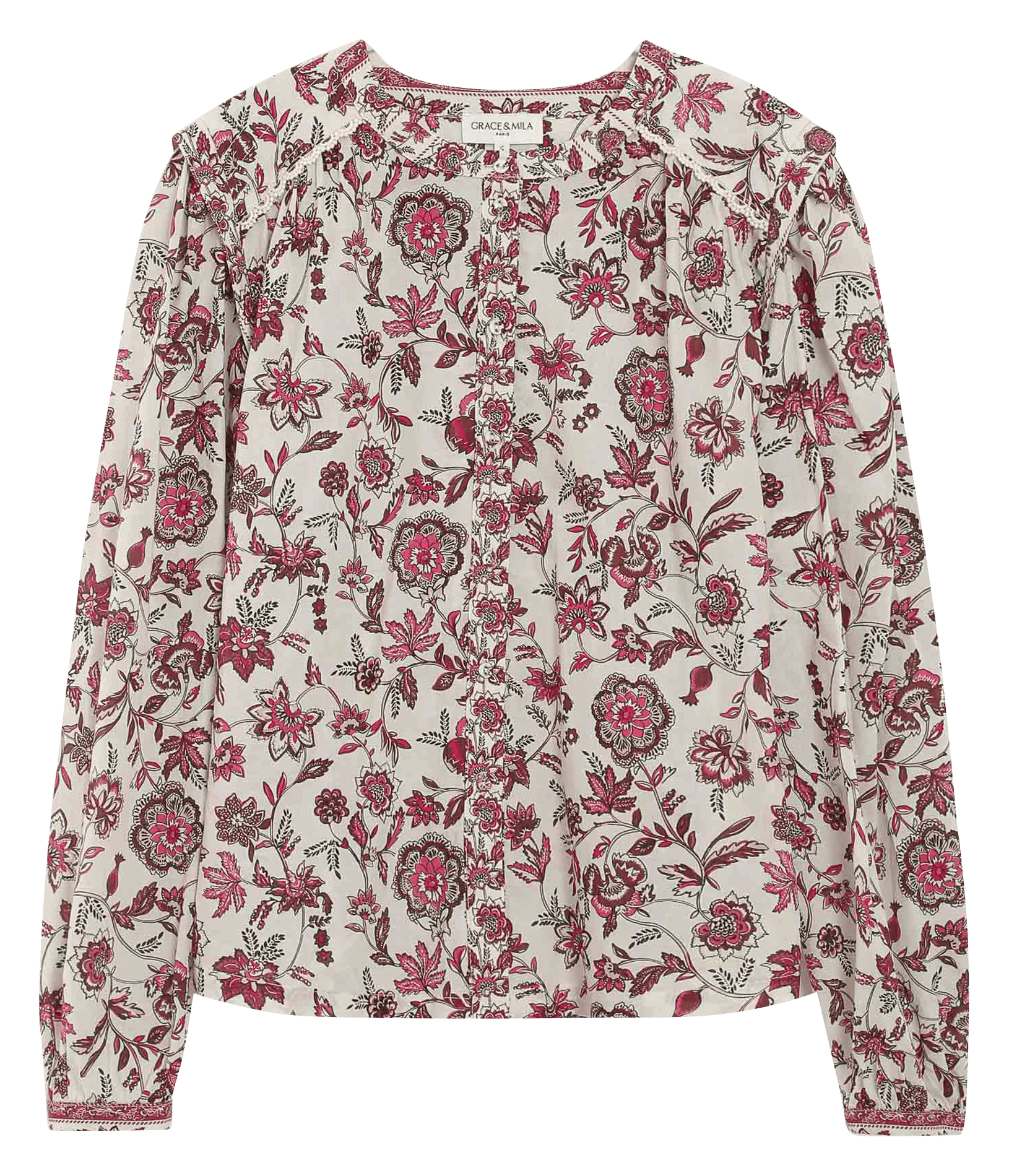 Blouse col rond droite imprimée GRACE ET MILA Rose
