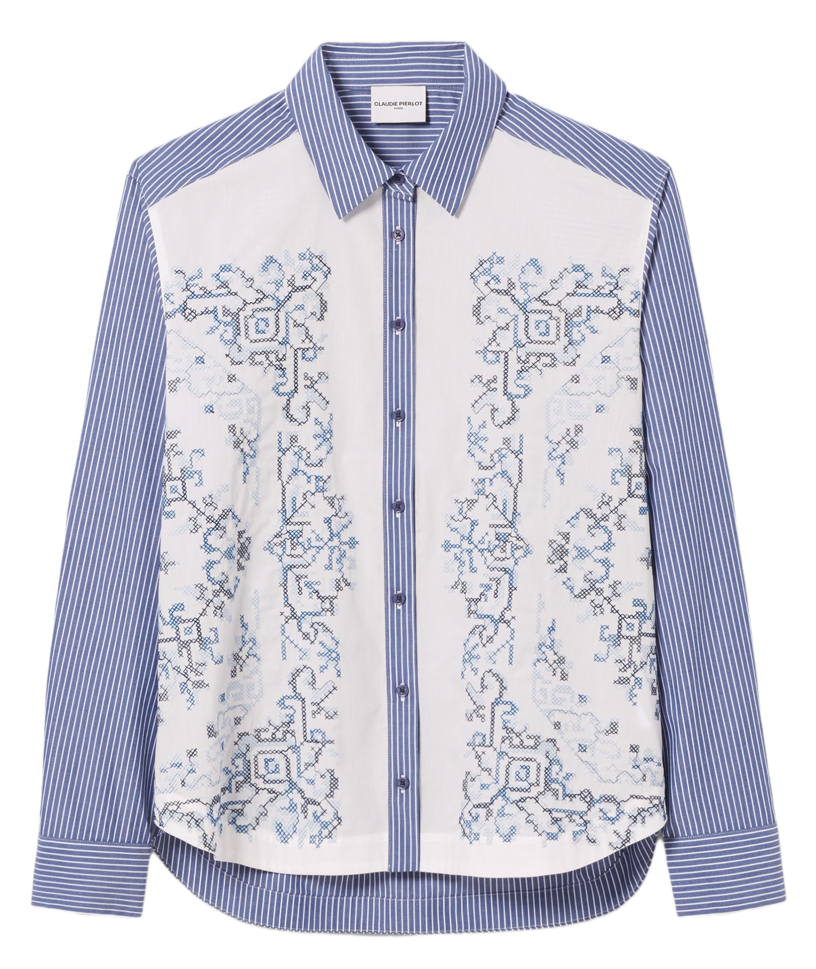 Gerade bedrucktes Hemd mit gestreiften Details CLAUDIE PIERLOT Mehrfarbig