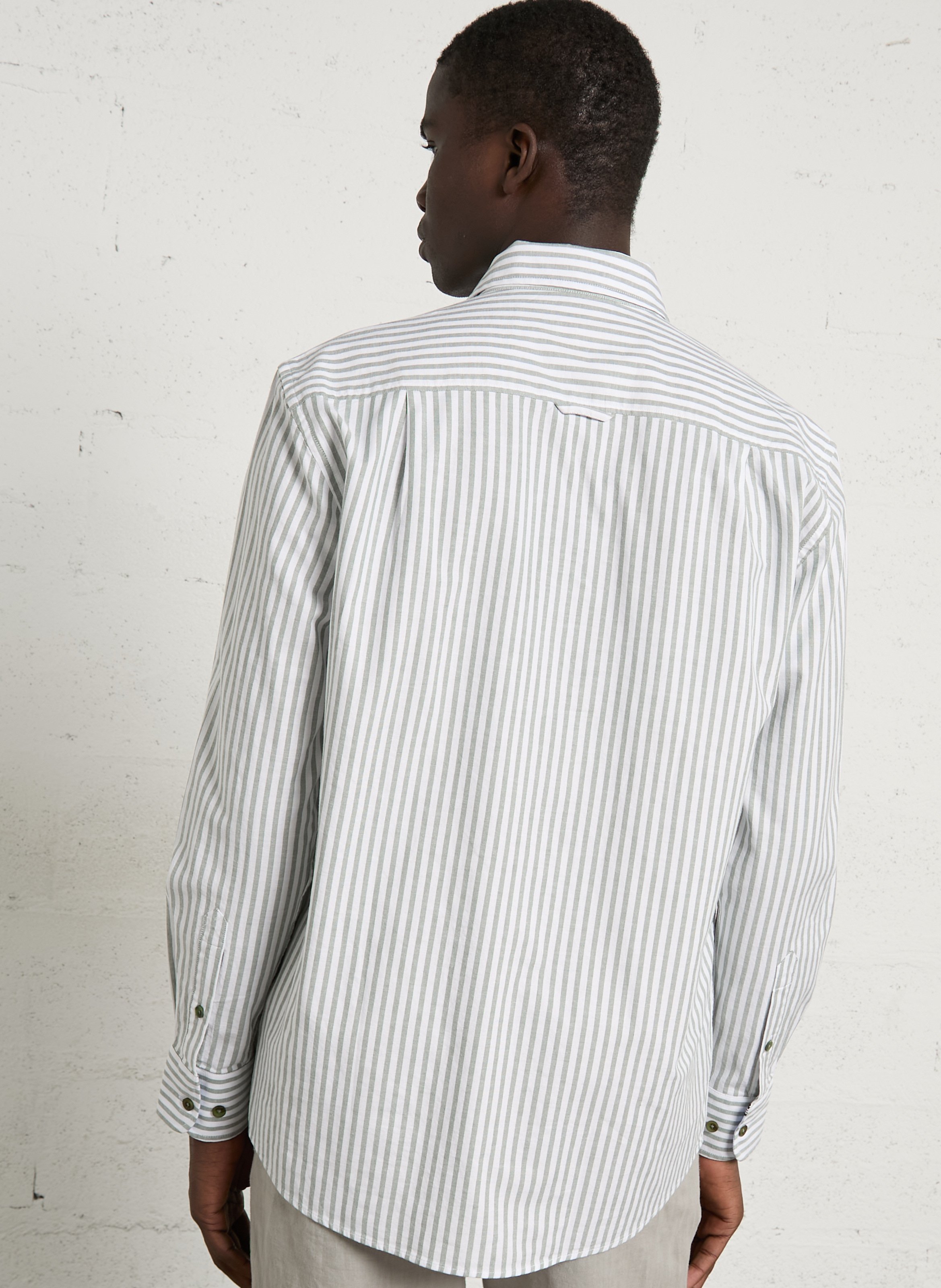 Gerade geschnittene gestreifte Baumwollbluse mit klassischem Kragen ARMOR LUX Grun