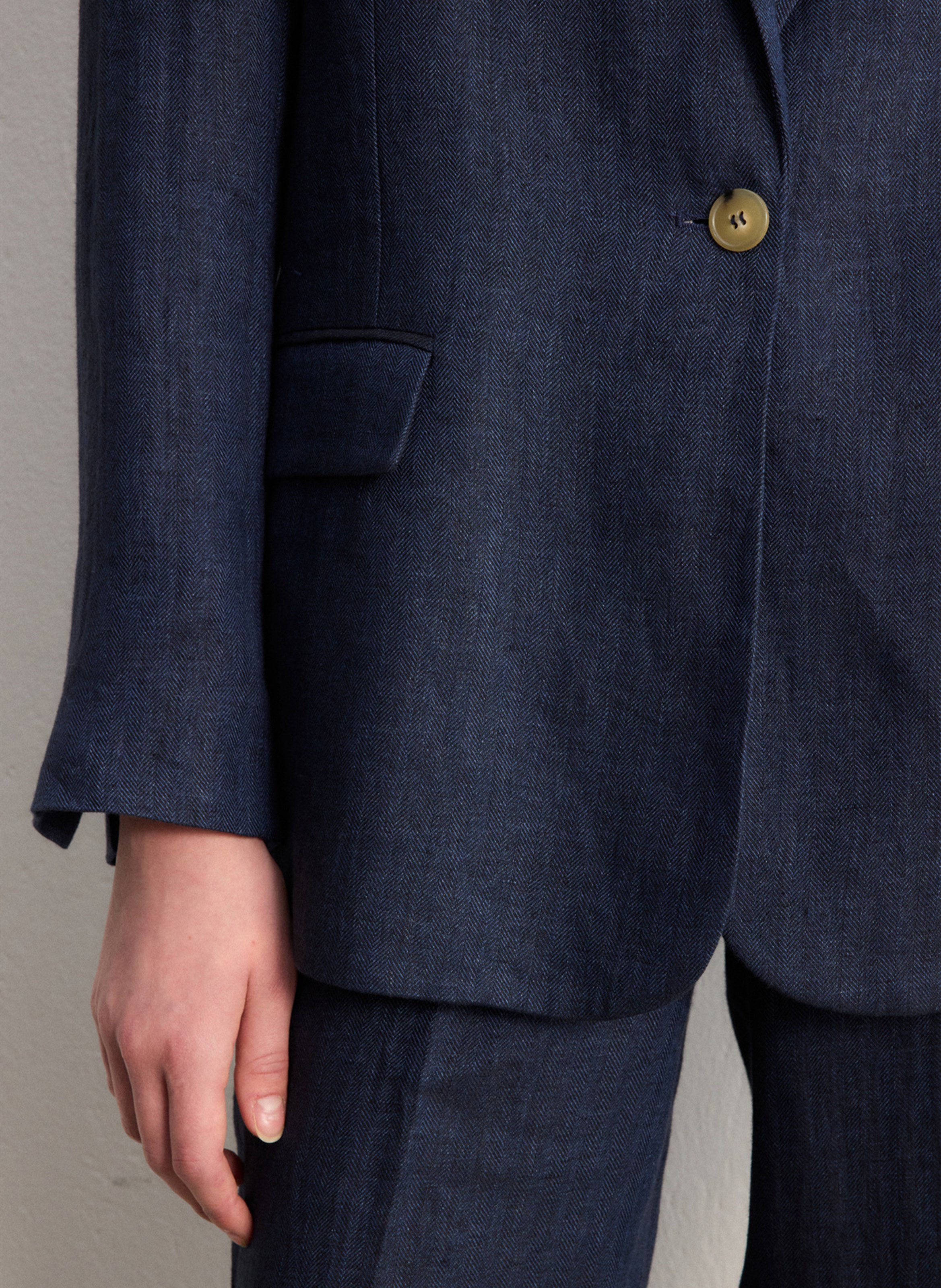 Veste tailleur droite en lin PABLO Bleu