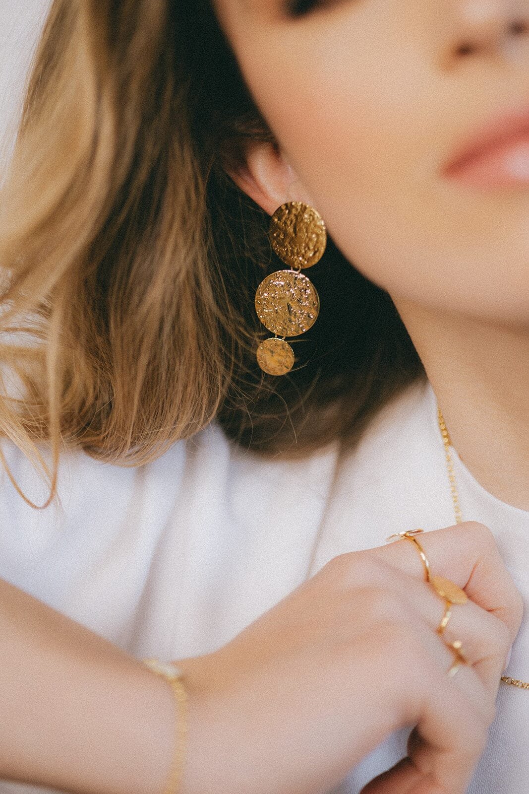 Hammered Silver Plated Round Drop Stud Earrings MONSIEUR SIMONE Silver