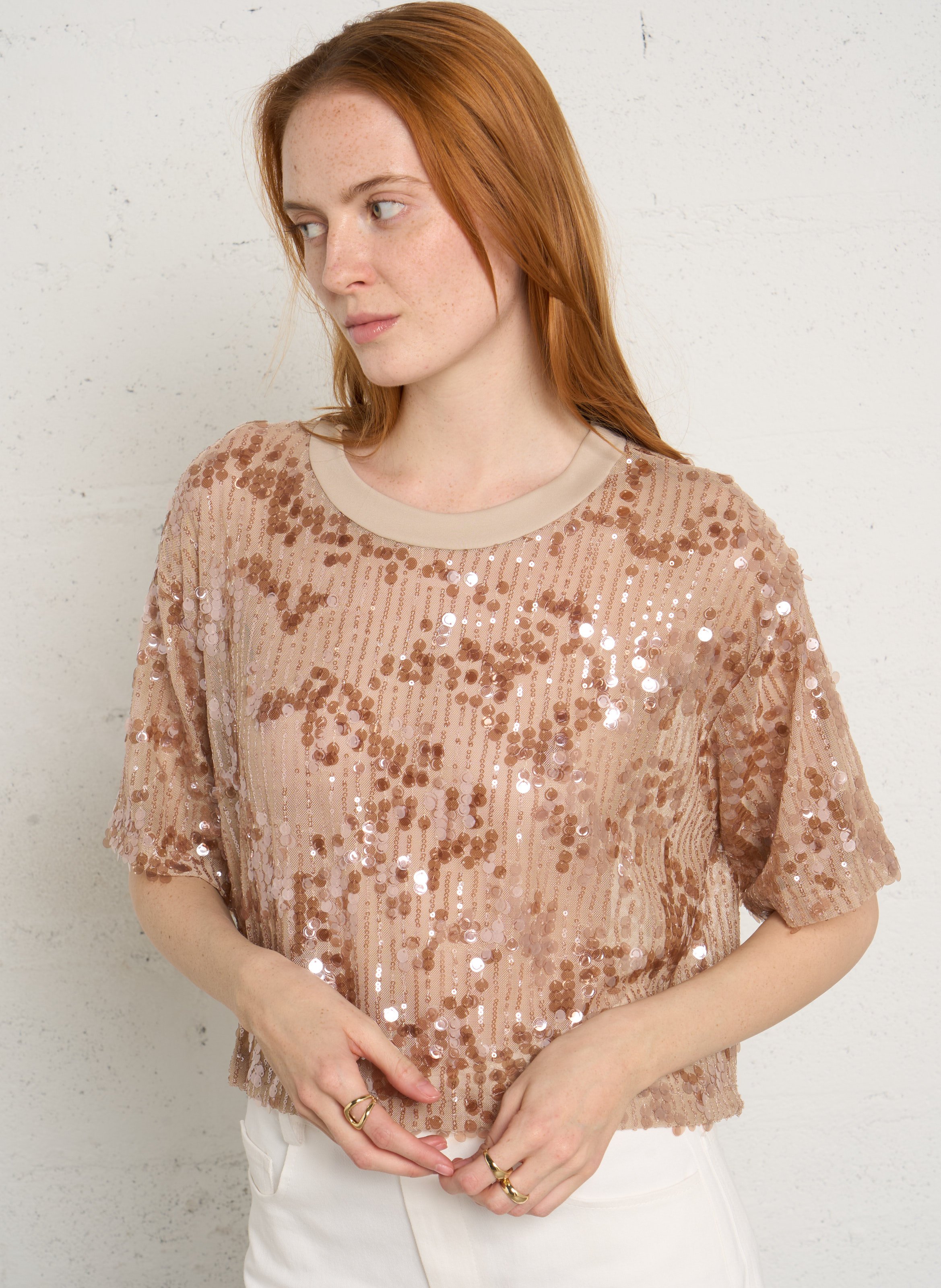 Tee-shirt à sequins manches courtes IMPERIAL Rose