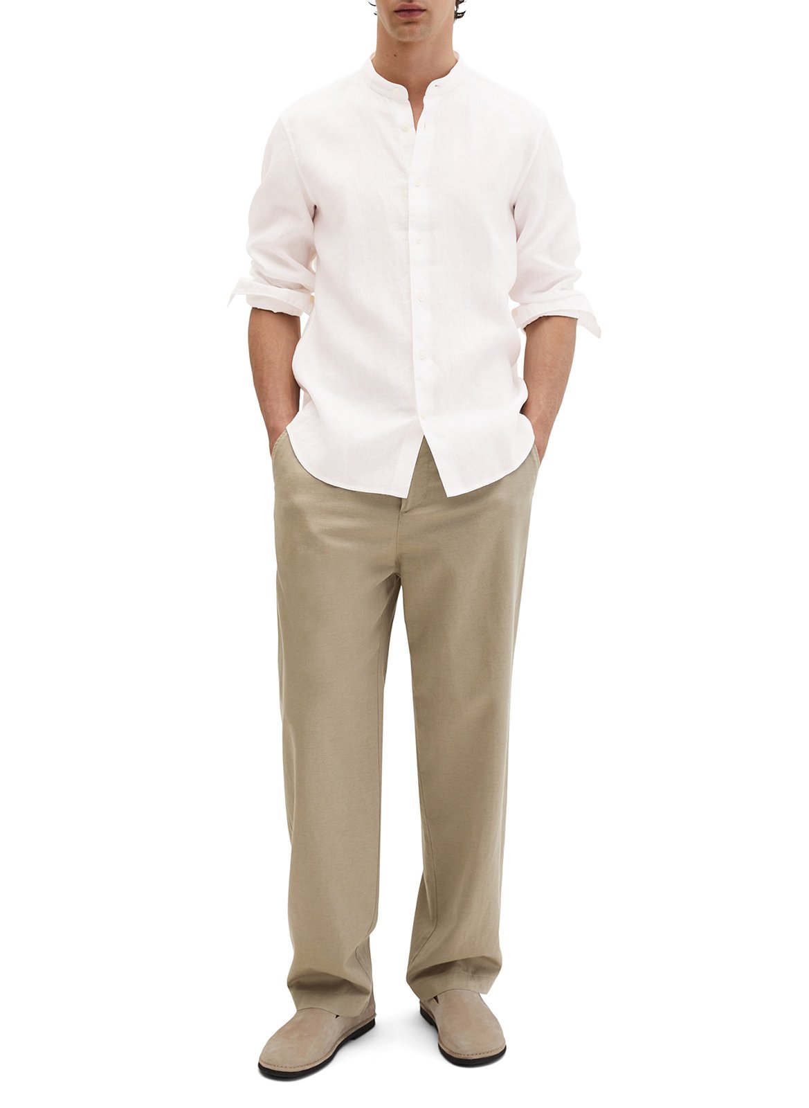 Gerade geschnittenes Leinenhemd mit Mao-Kragen MARC O'POLO Weiss