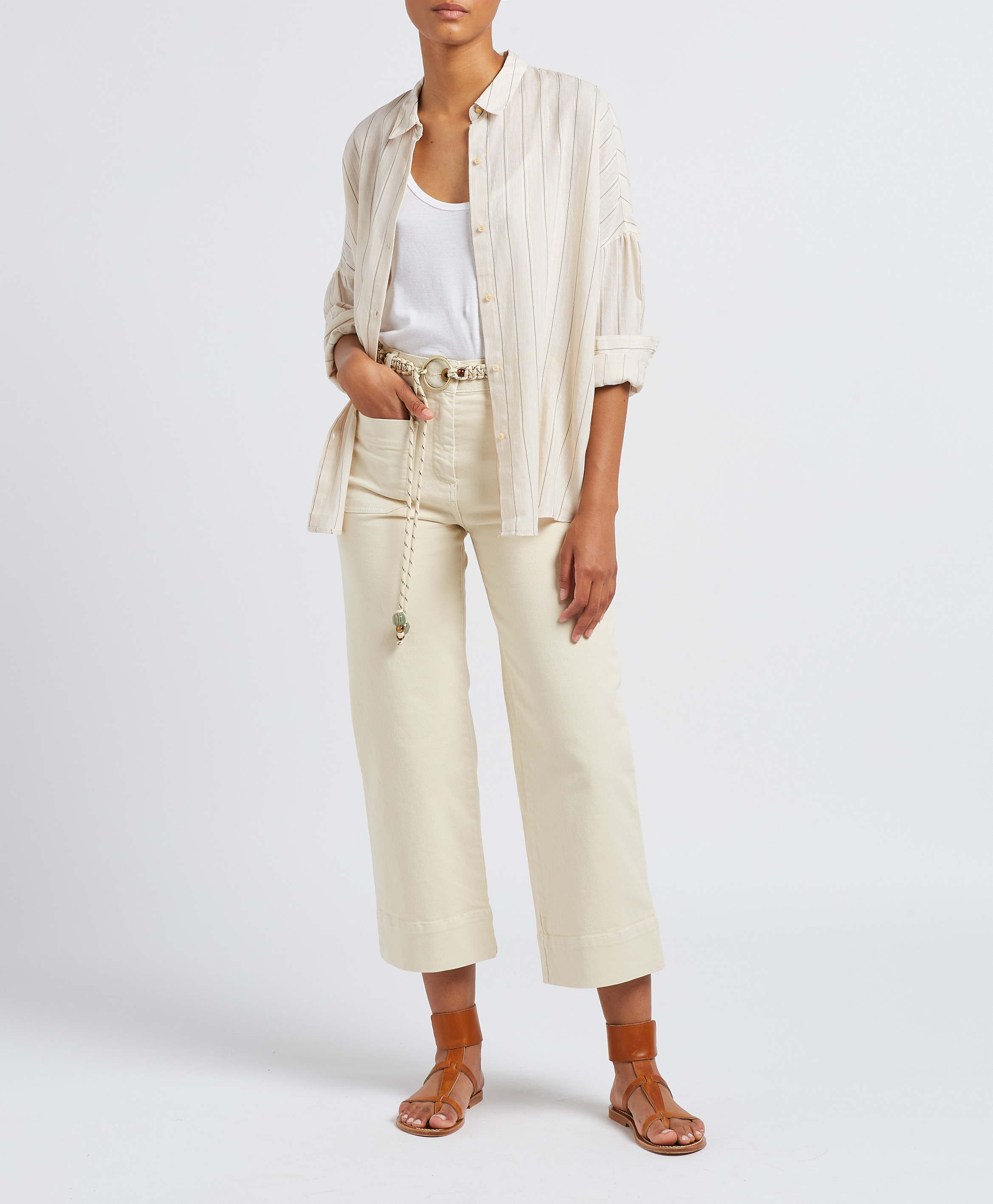 Cropped flared cotton jeans SESSUN Beige