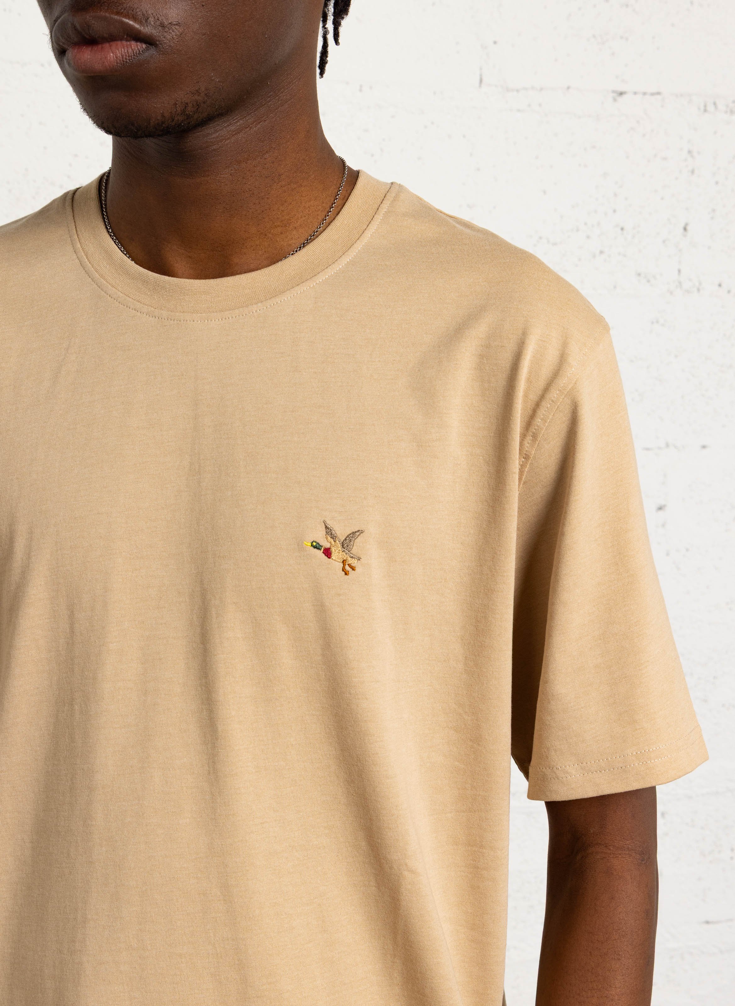 Straight round neck plain T-shirt with embroidered logo CHEVIGNON Beige