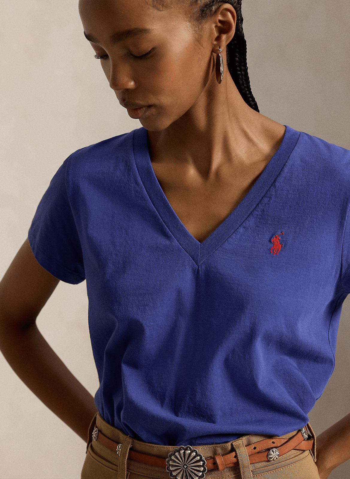 Straight cotton V-neck T-shirt POLO RALPH LAUREN Blue