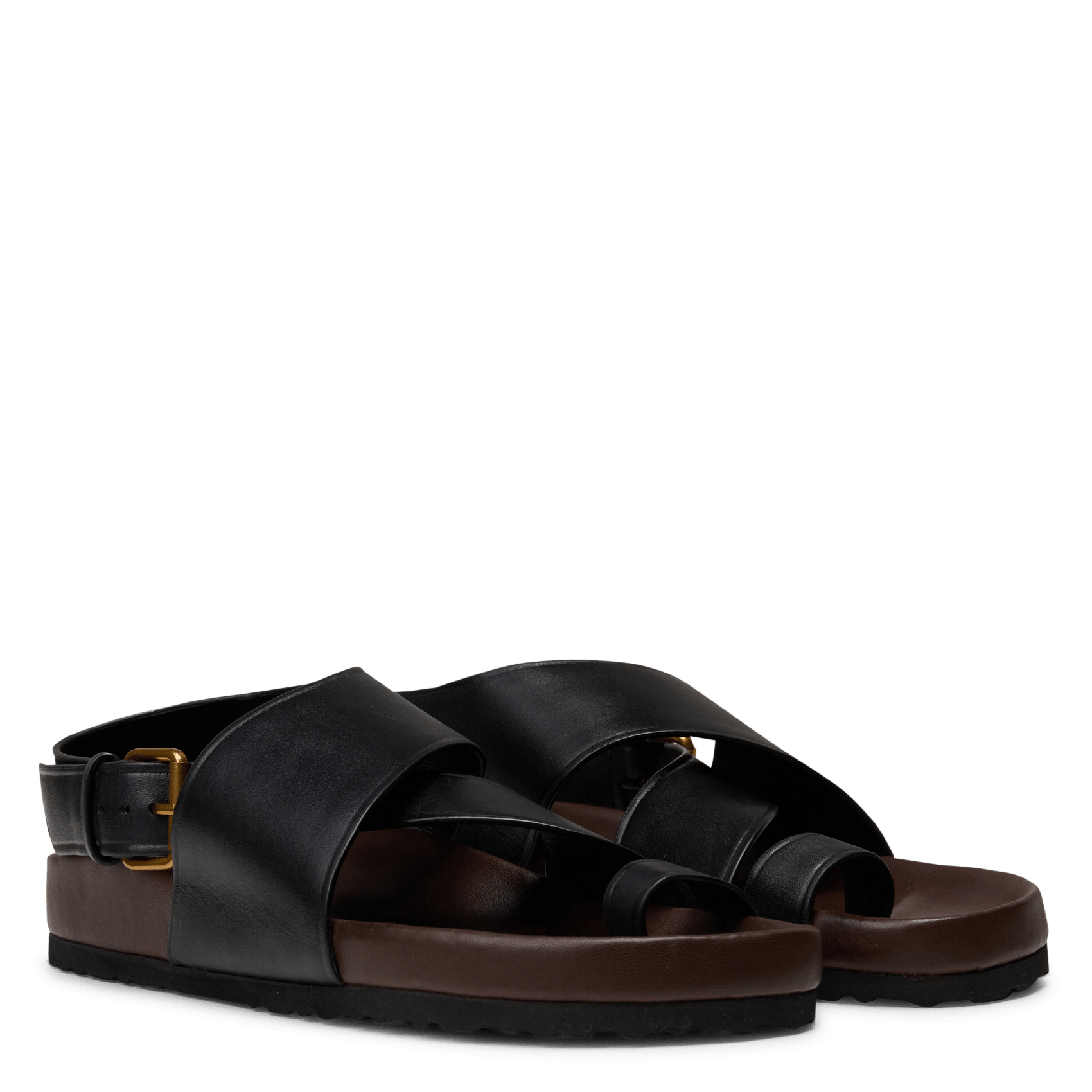 Flat leather sandals SOEUR Black