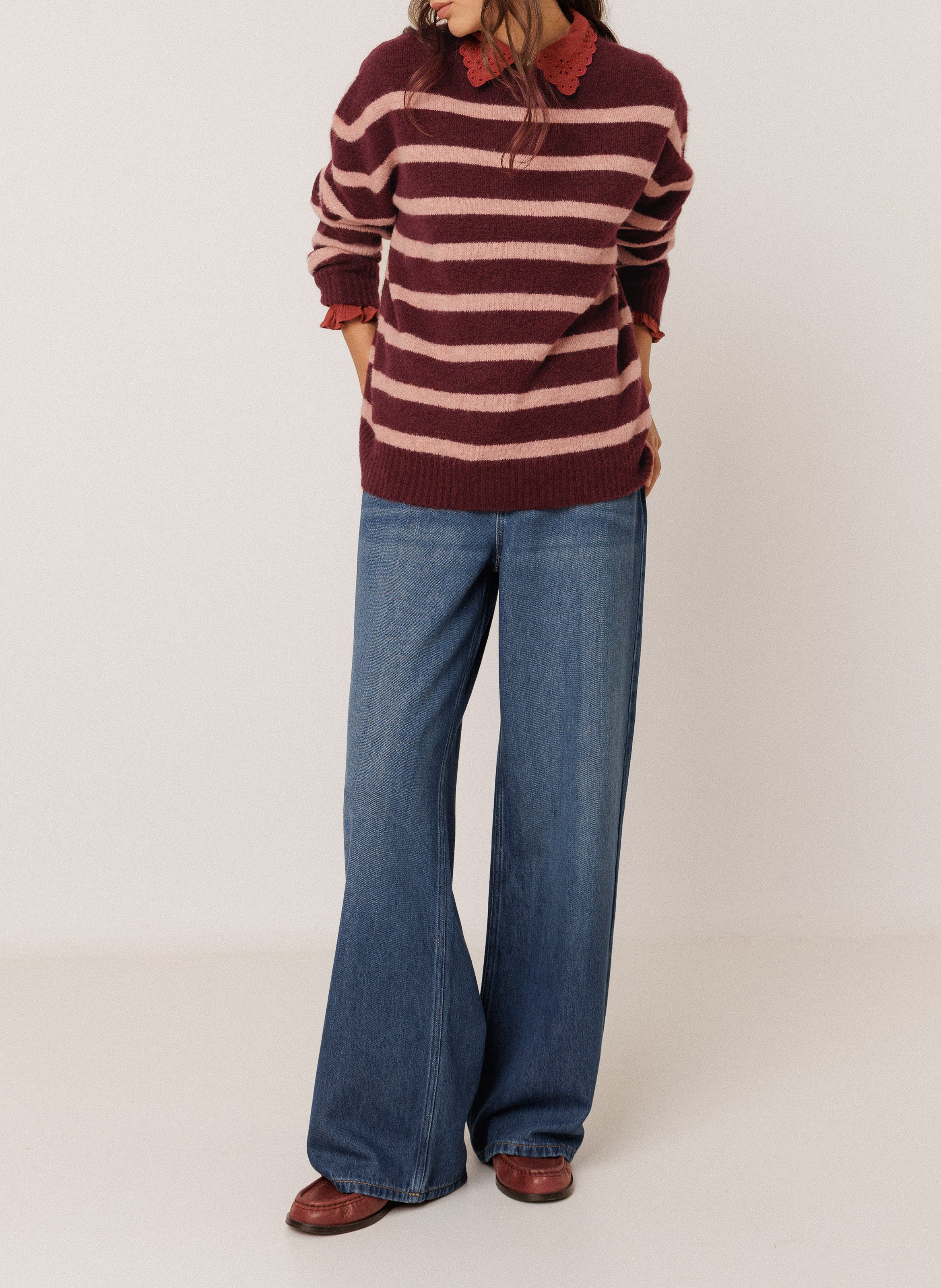 Pull oversize à rayures INDI & COLD Violet