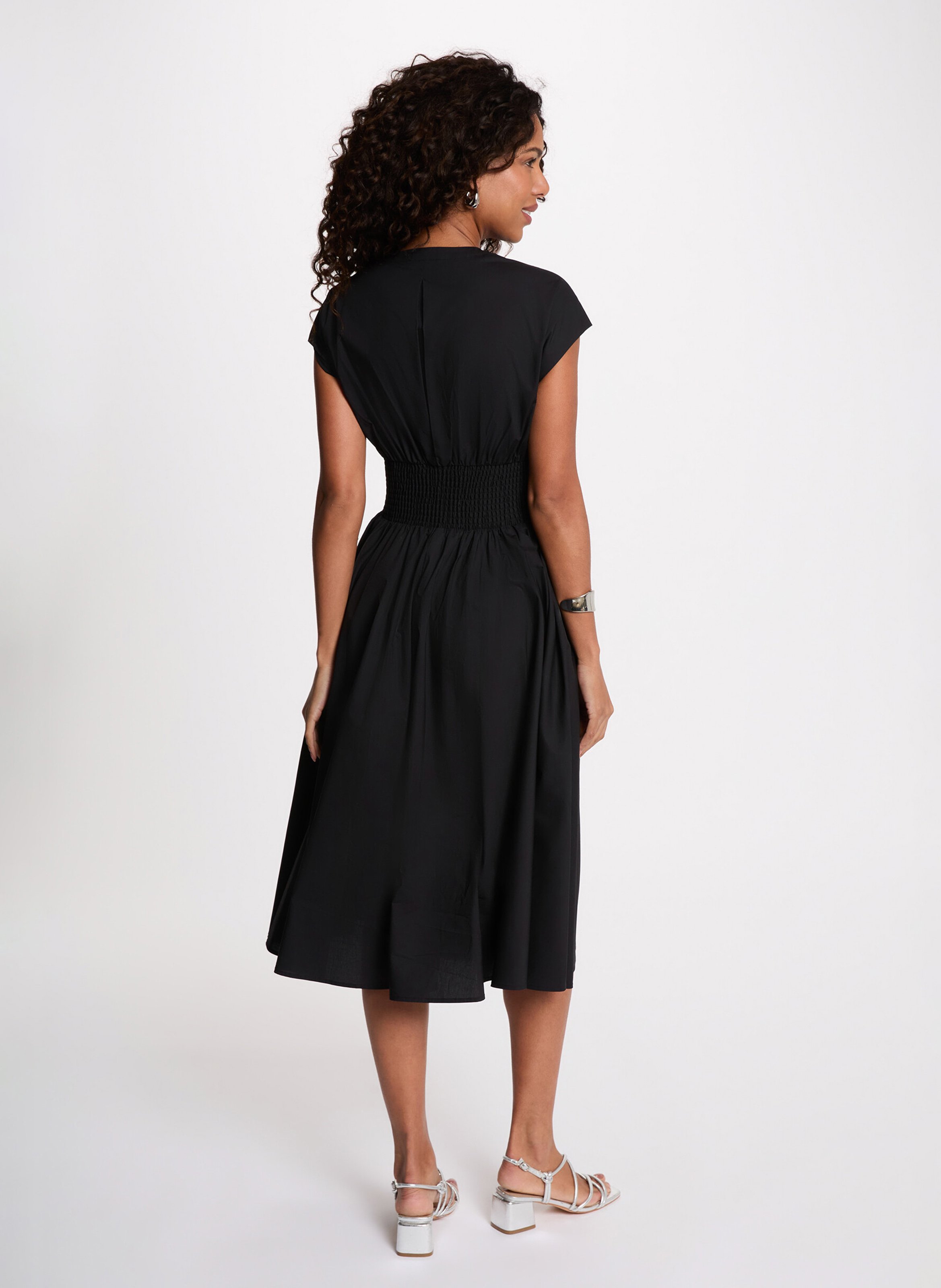 Midi jurk met V-hals en getailleerd silhouet MORGAN Zwart