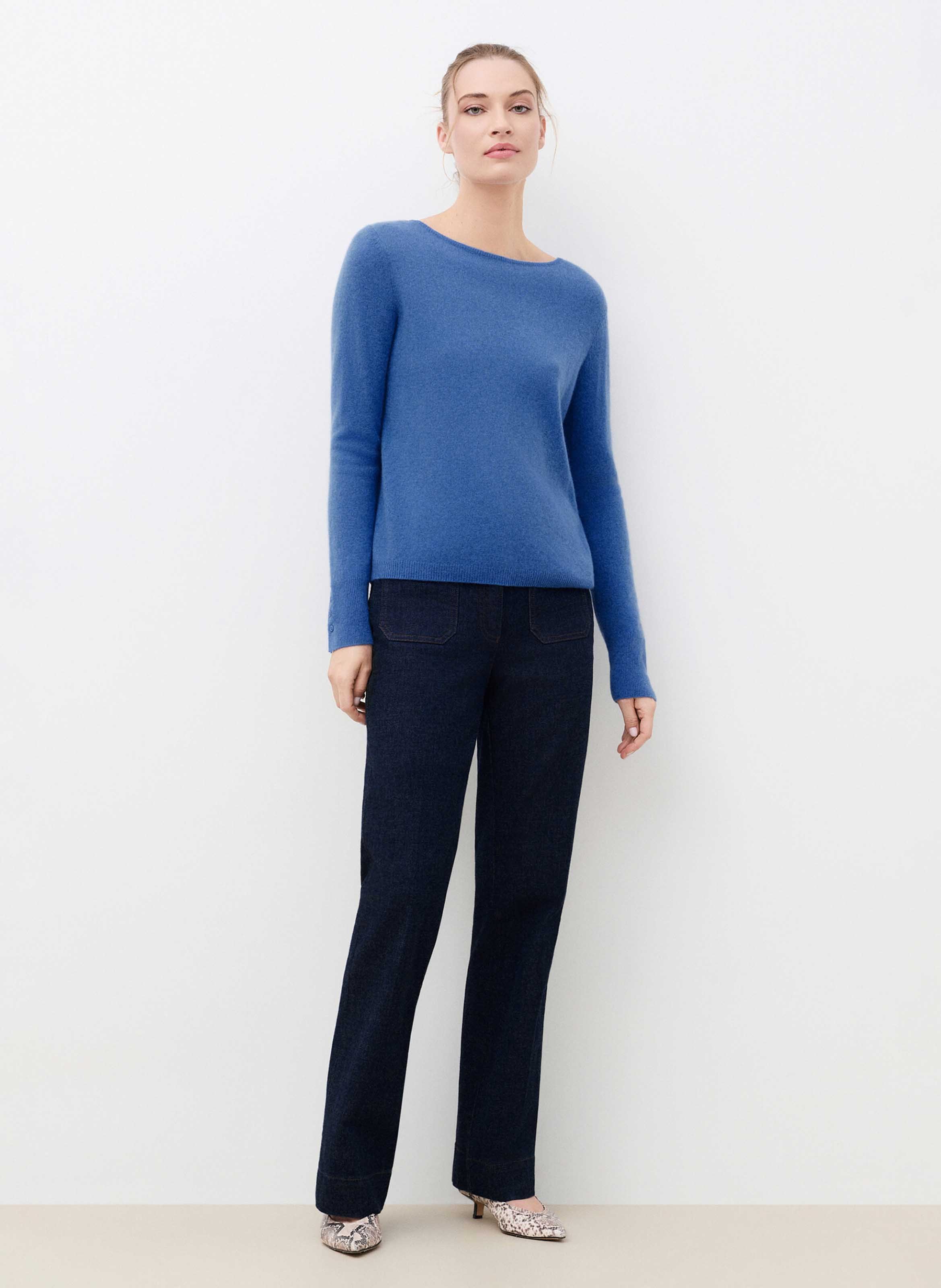 Gerade geschnittener Kaschmirpullover mit U-Boot-Ausschnitt CAROLL Blau