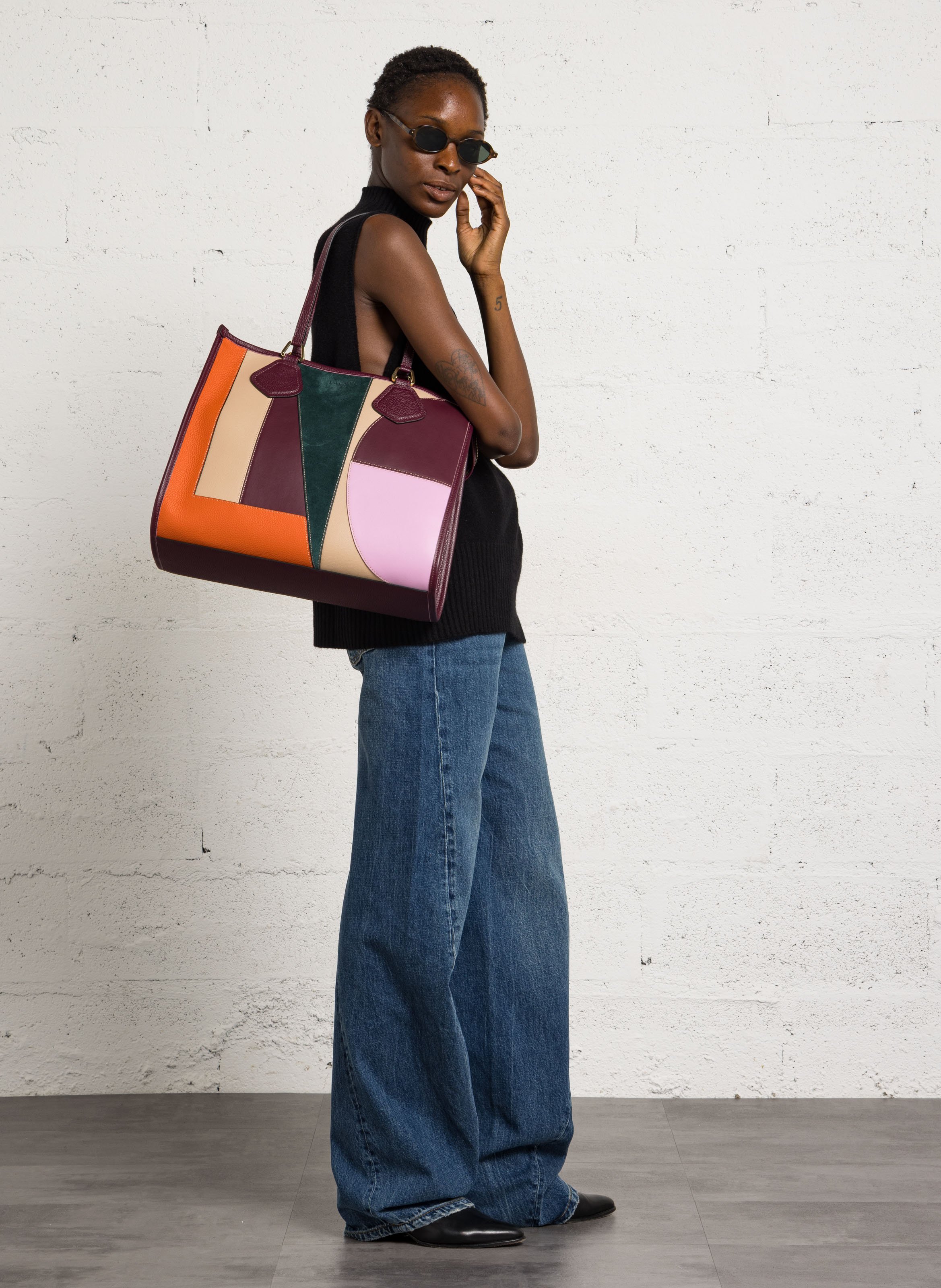 Leather tote bag LANCEL Green