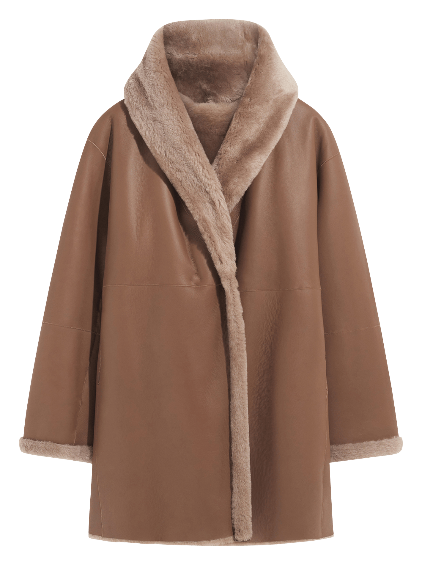 Straight faux fur-lined leather coat GERARD DAREL Brown
