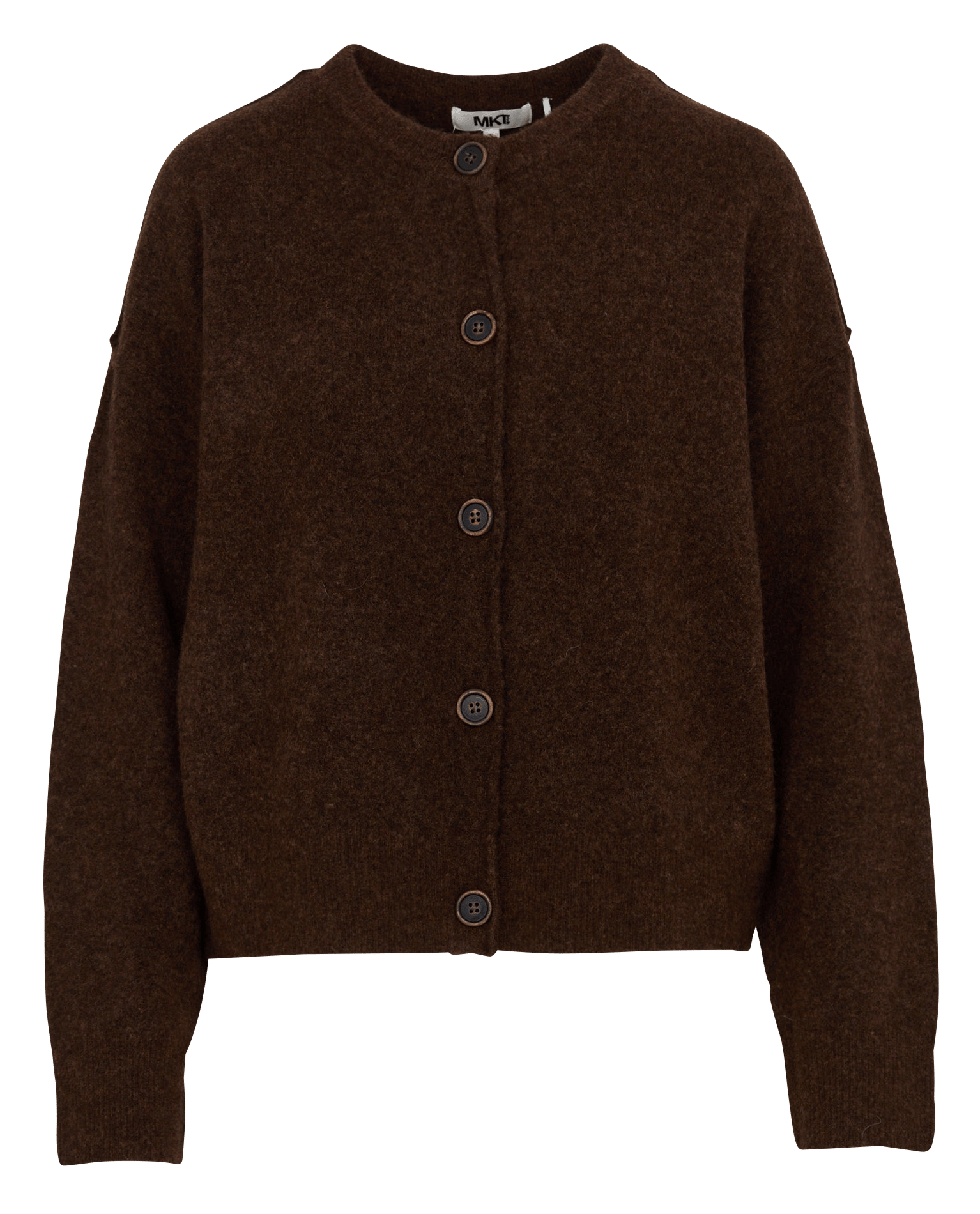 Gerade geschnittene Wollmix-Strickjacke mit Rundhalskragen MKT Braun