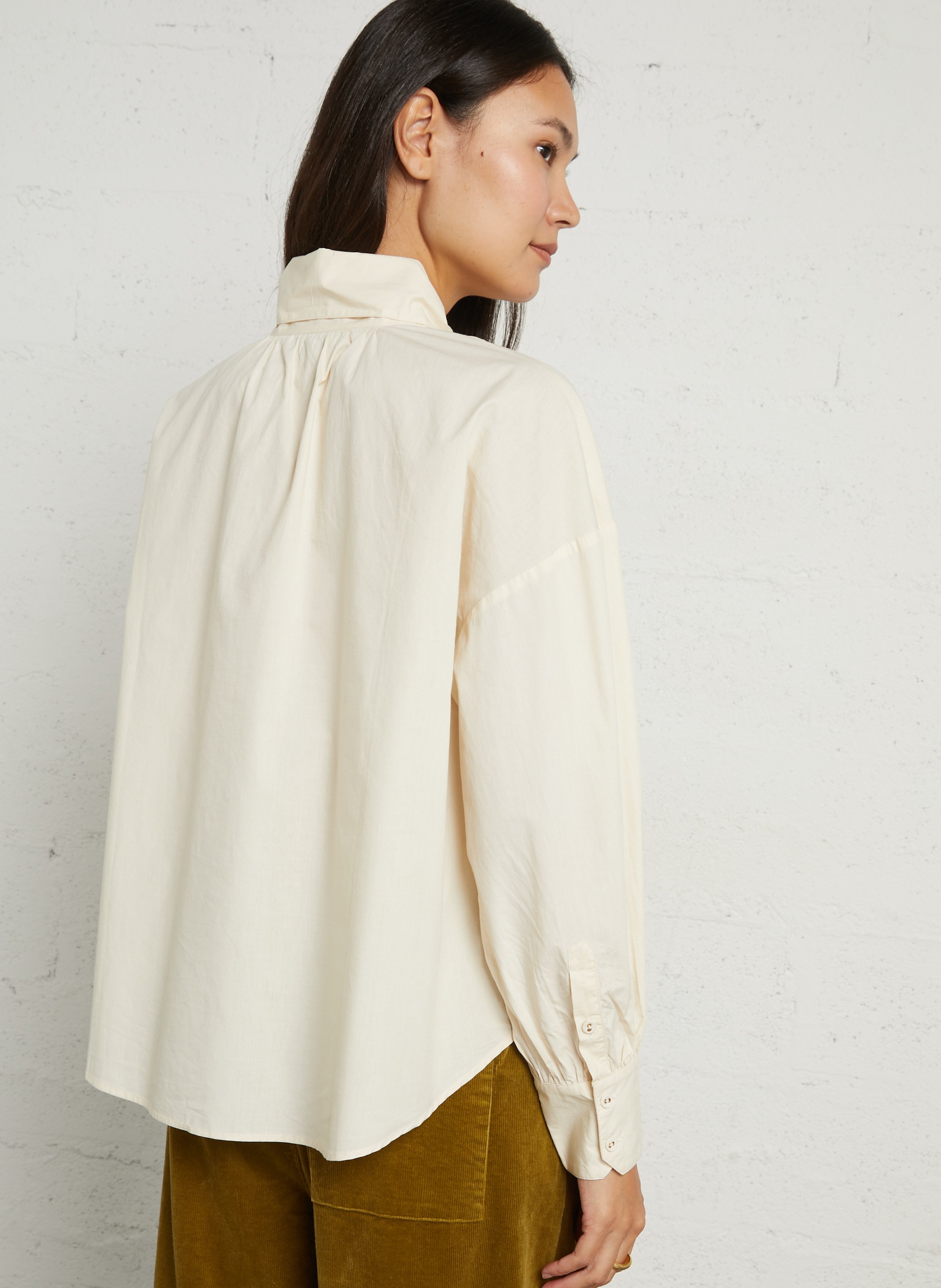 Chemise col à nouer unie en coton BELLEPIECE Beige