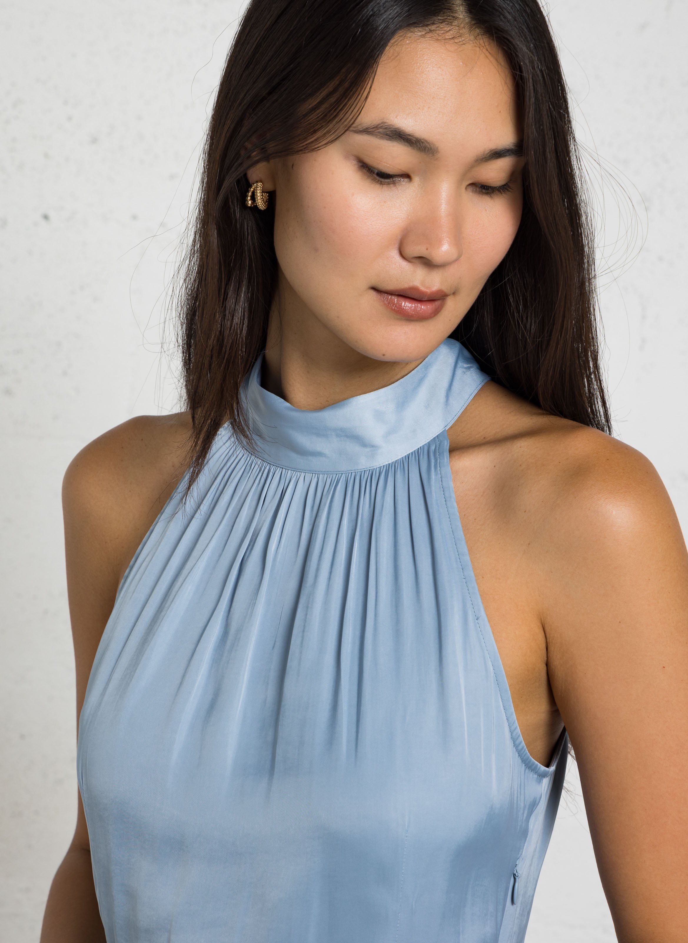 Robe longue sans manches satinée IKKS Bleu