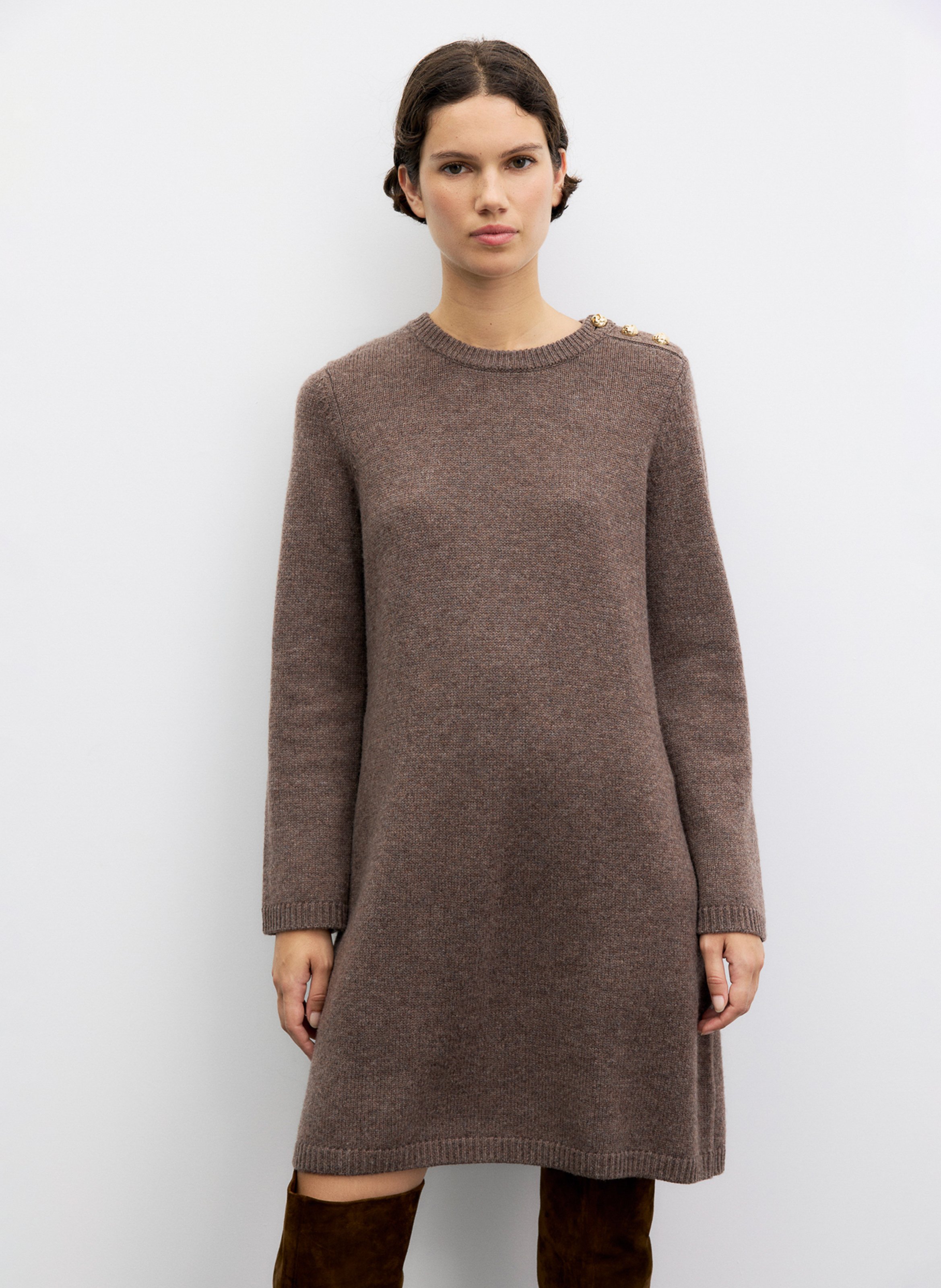 Straight wool dress with round neck GERARD DAREL Brown