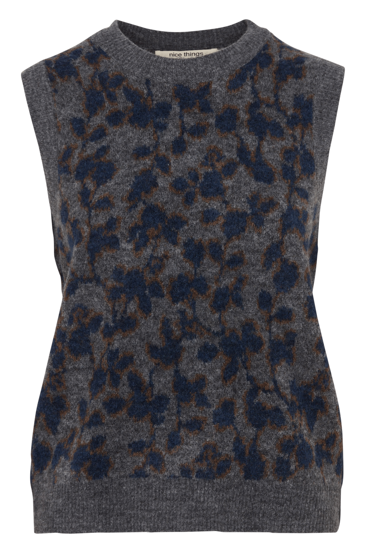 Gerades ärmelloses Top mit Rundhalsausschnitt und Blumenprint NICE THINGS Grau