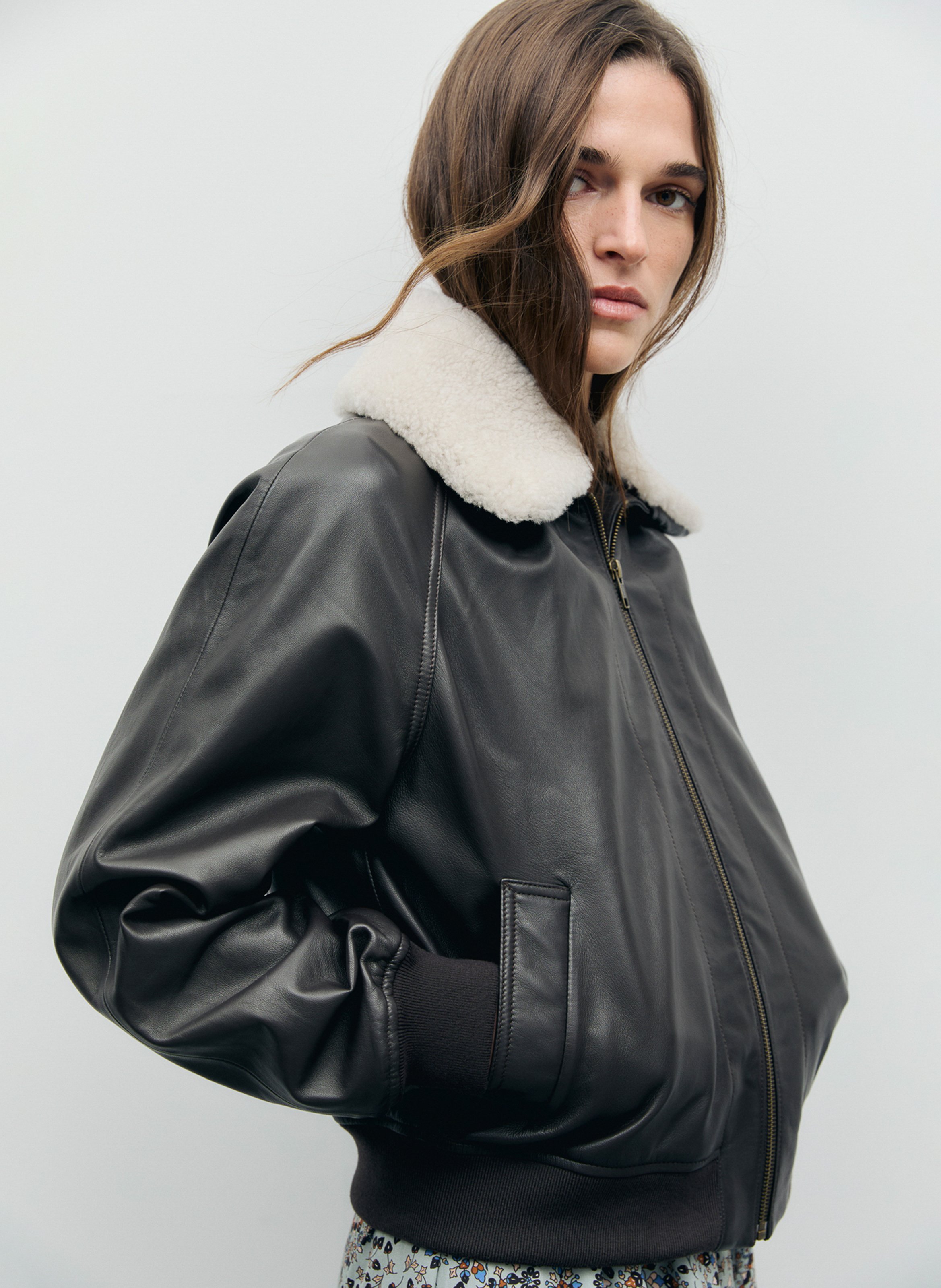Leather jacket with classic collar GERARD DAREL Brown