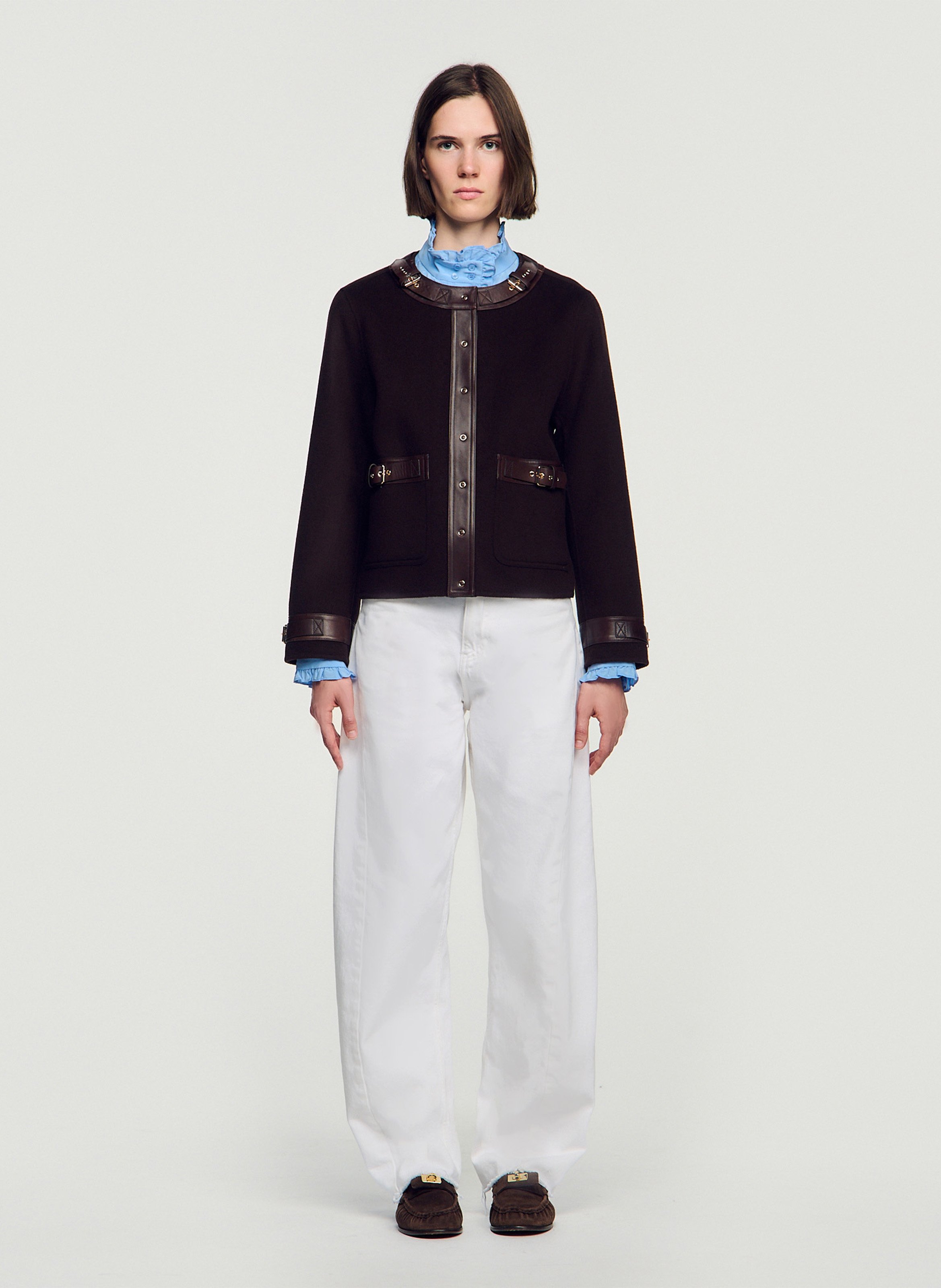 Straight wool-blend coat SANDRO Brown