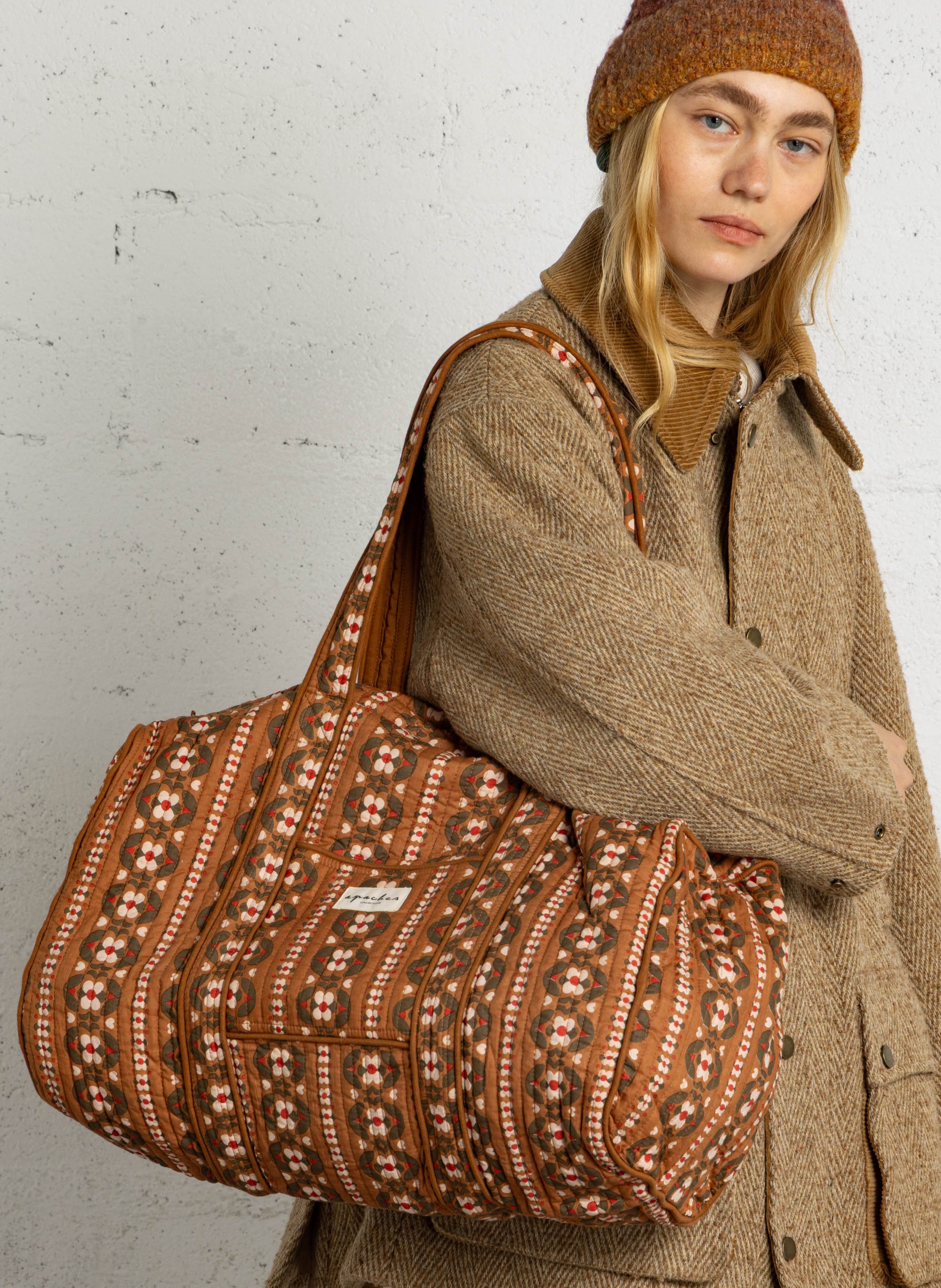 Weekender aus bedruckter Baumwolle APACHES COLLECTIONS Beige