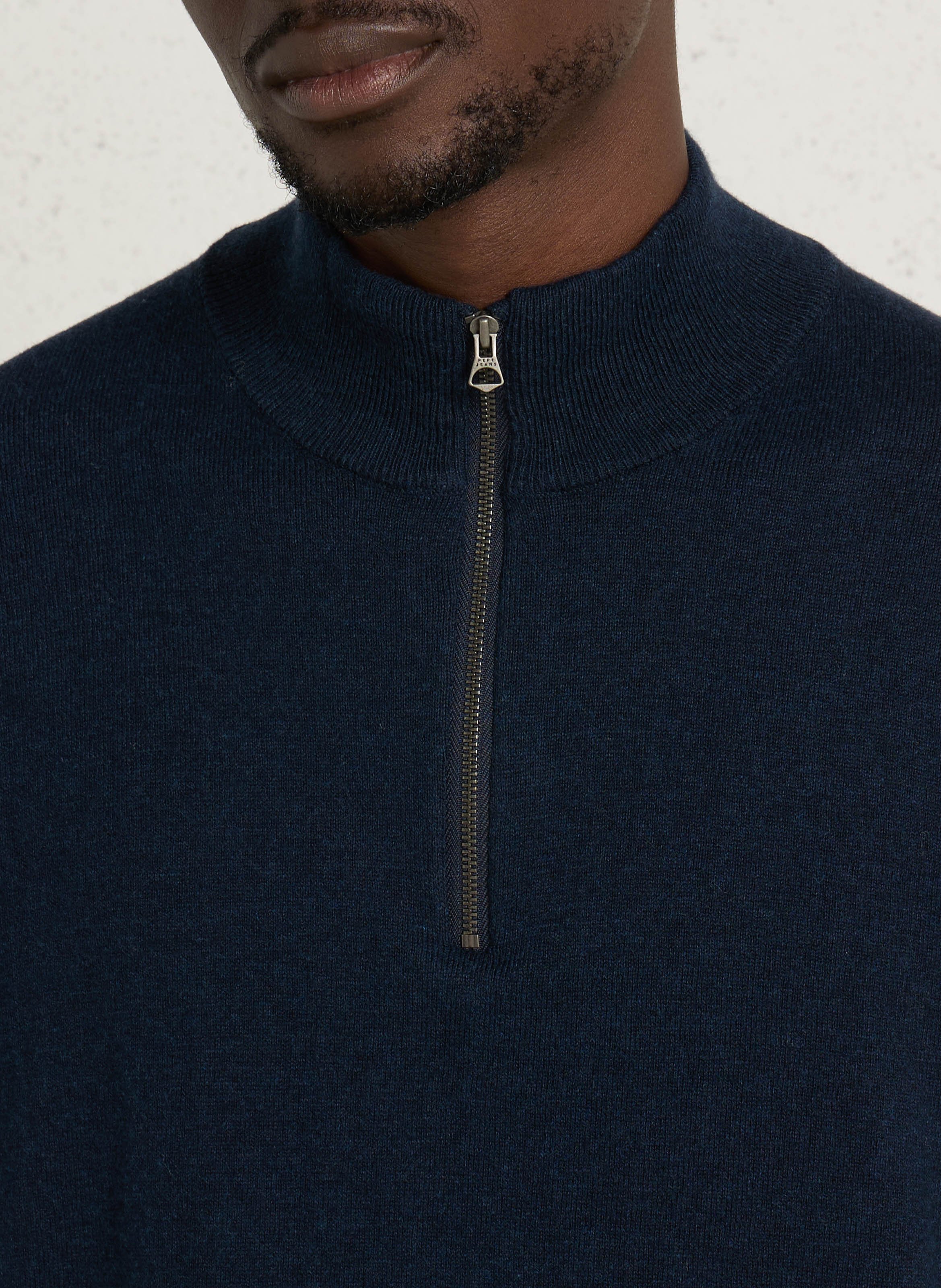 Pull droit col camionneur en coton, laine et cachemire PEPE JEANS Bleu