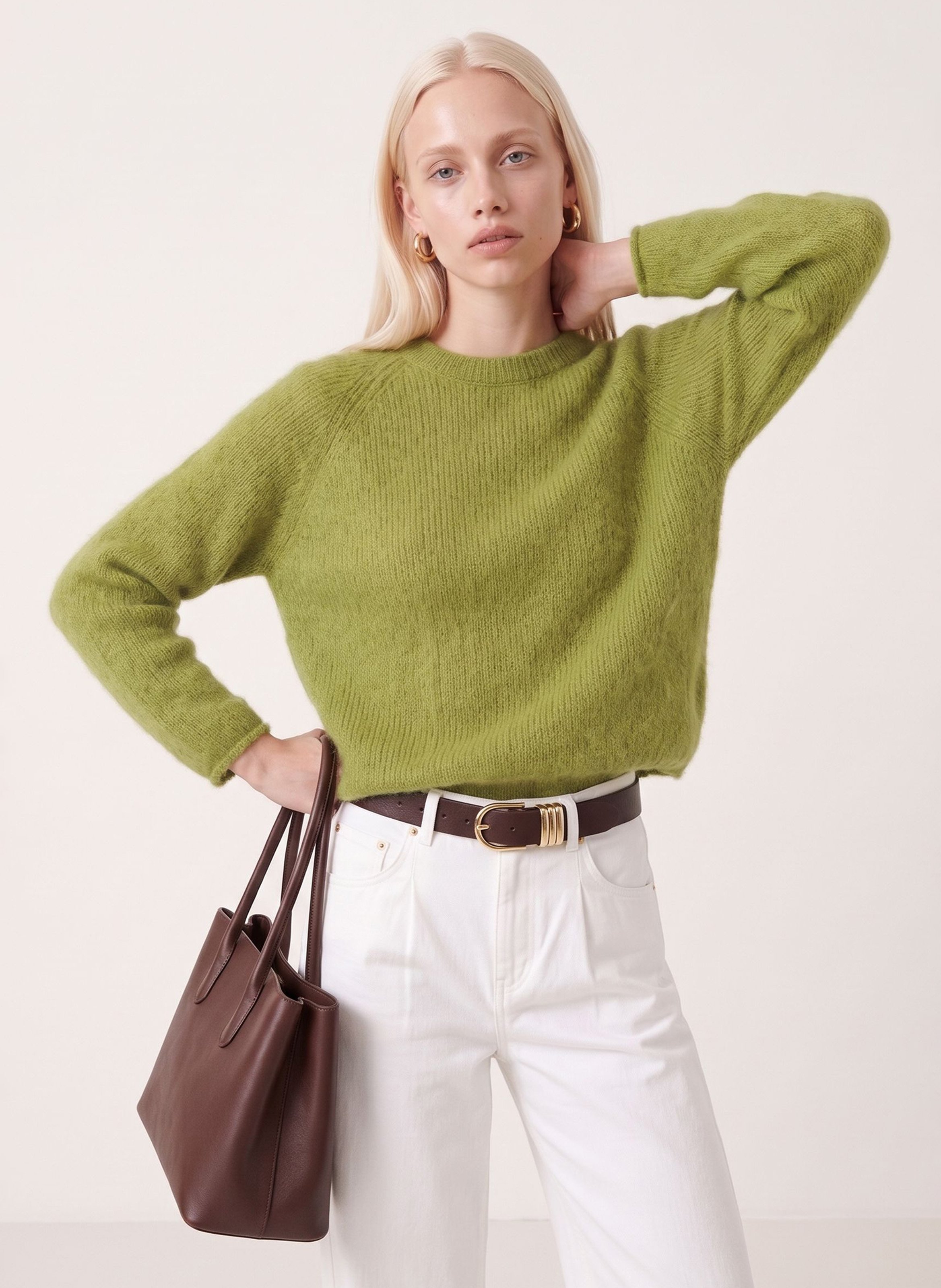 Pull droit col rond en laine mélangée KOOKAI Vert