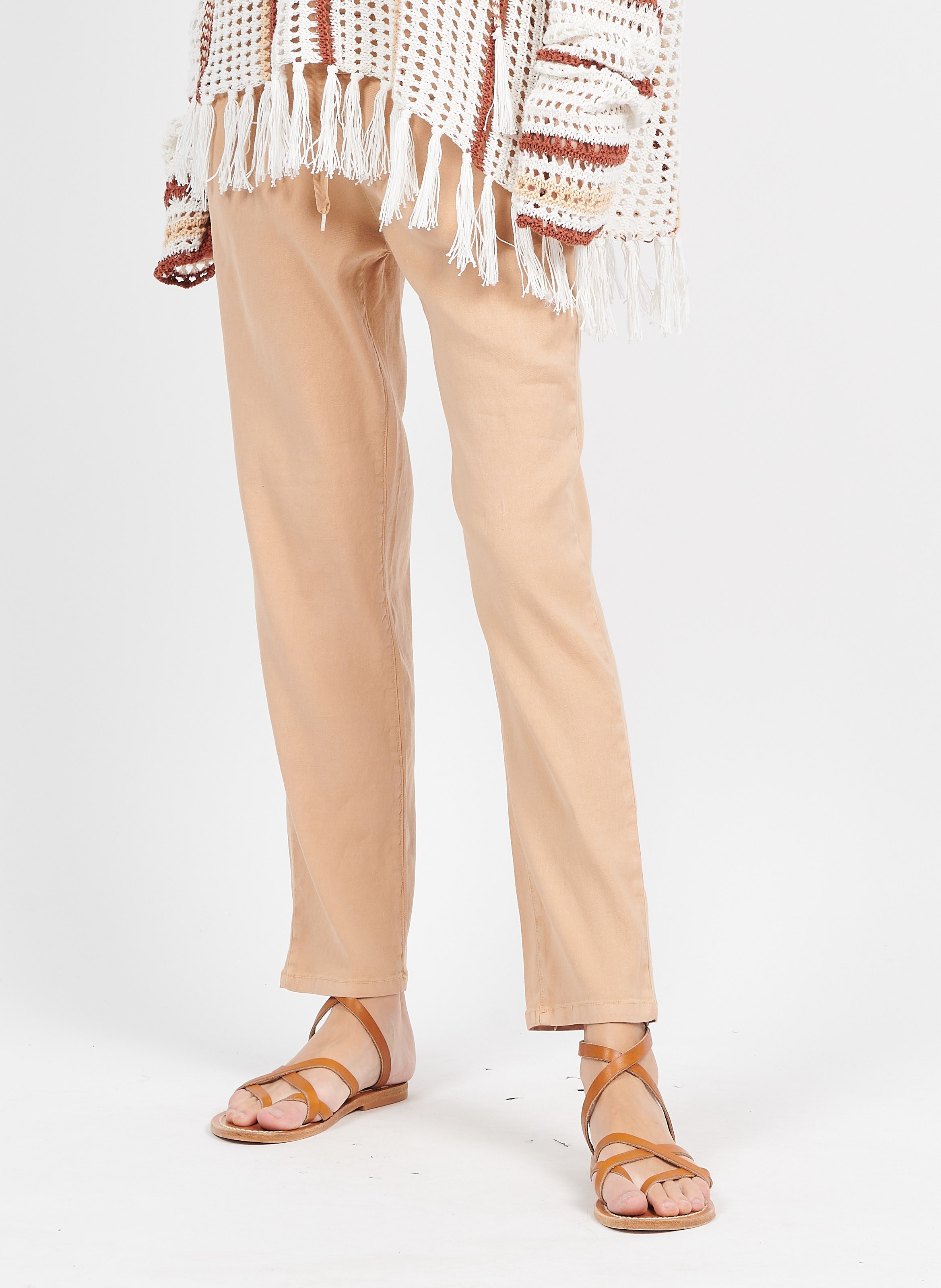 Rechte, soepelvallende pantalon | linnenblend SACK S Beige